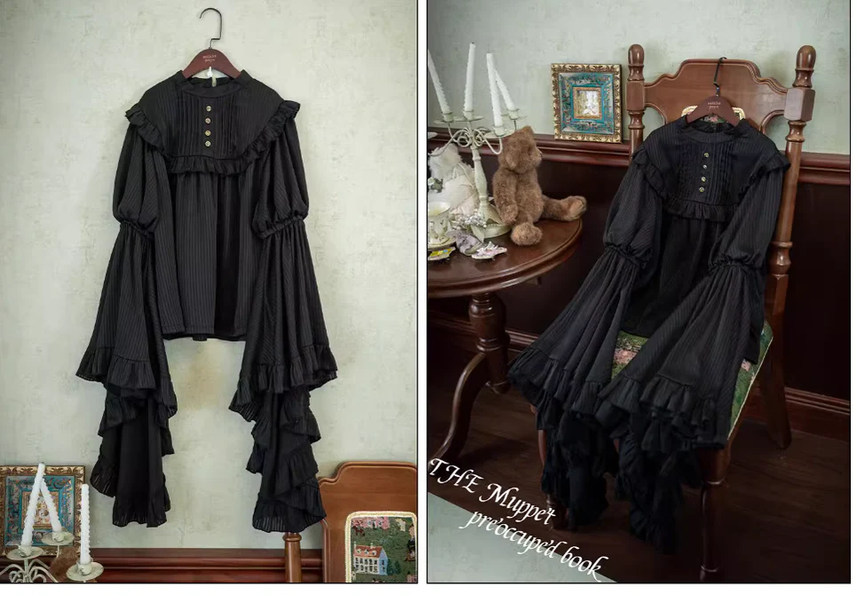 Muppet Mind Ben - Dreaming - Gothic Lolita Princess Sleeves Blouse Striped Printing - Image 24