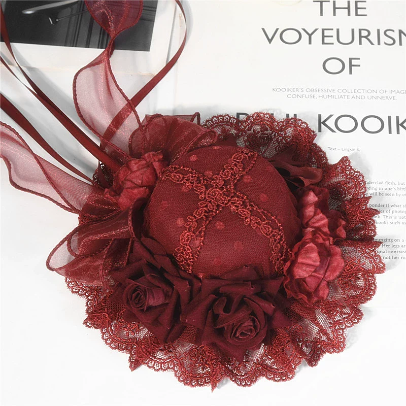 Gothic Lolita Red Top Hat, Rose & Bow - Image 10