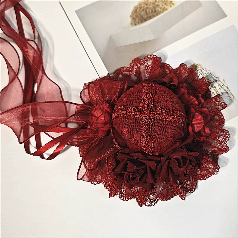 Gothic Lolita Red Top Hat, Rose & Bow - Image 12