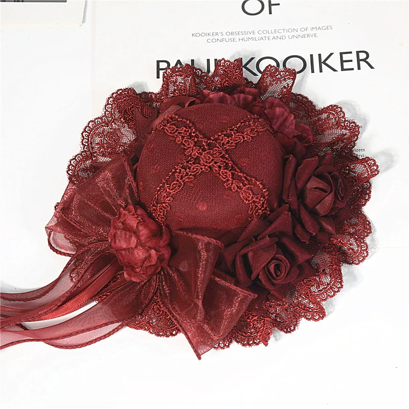 Gothic Lolita Red Top Hat, Rose & Bow - Image 13