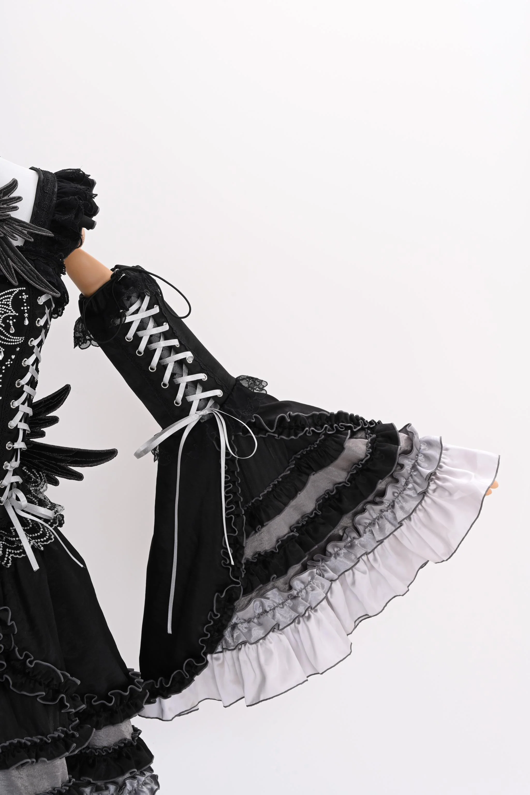 Metallic Angel Black - Gothic Lolita Rhinestone Top & Ruffled Skirt Set - Image 30