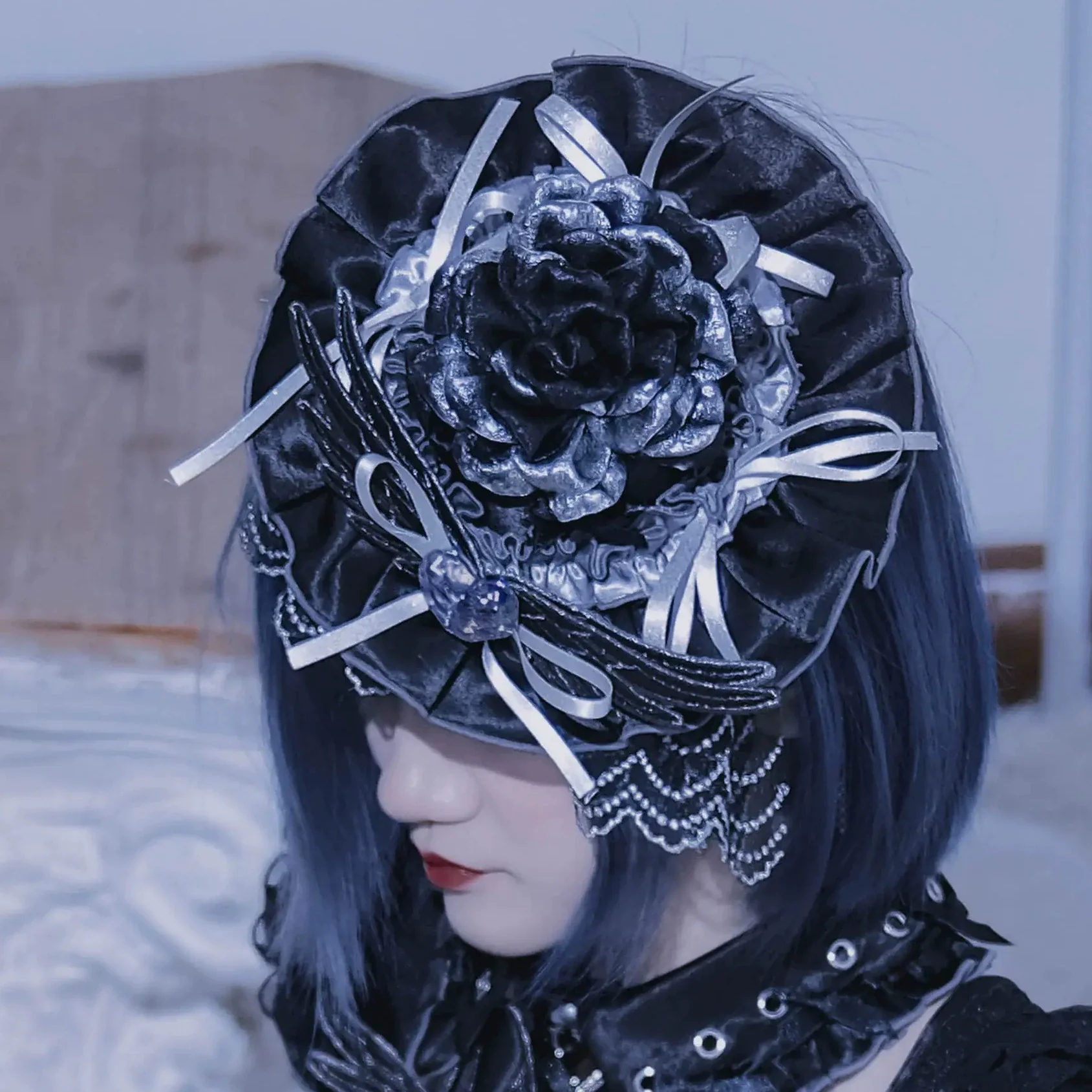 Metallic Angel Black - Gothic Lolita Rhinestone Top & Ruffled Skirt Set - Image 31