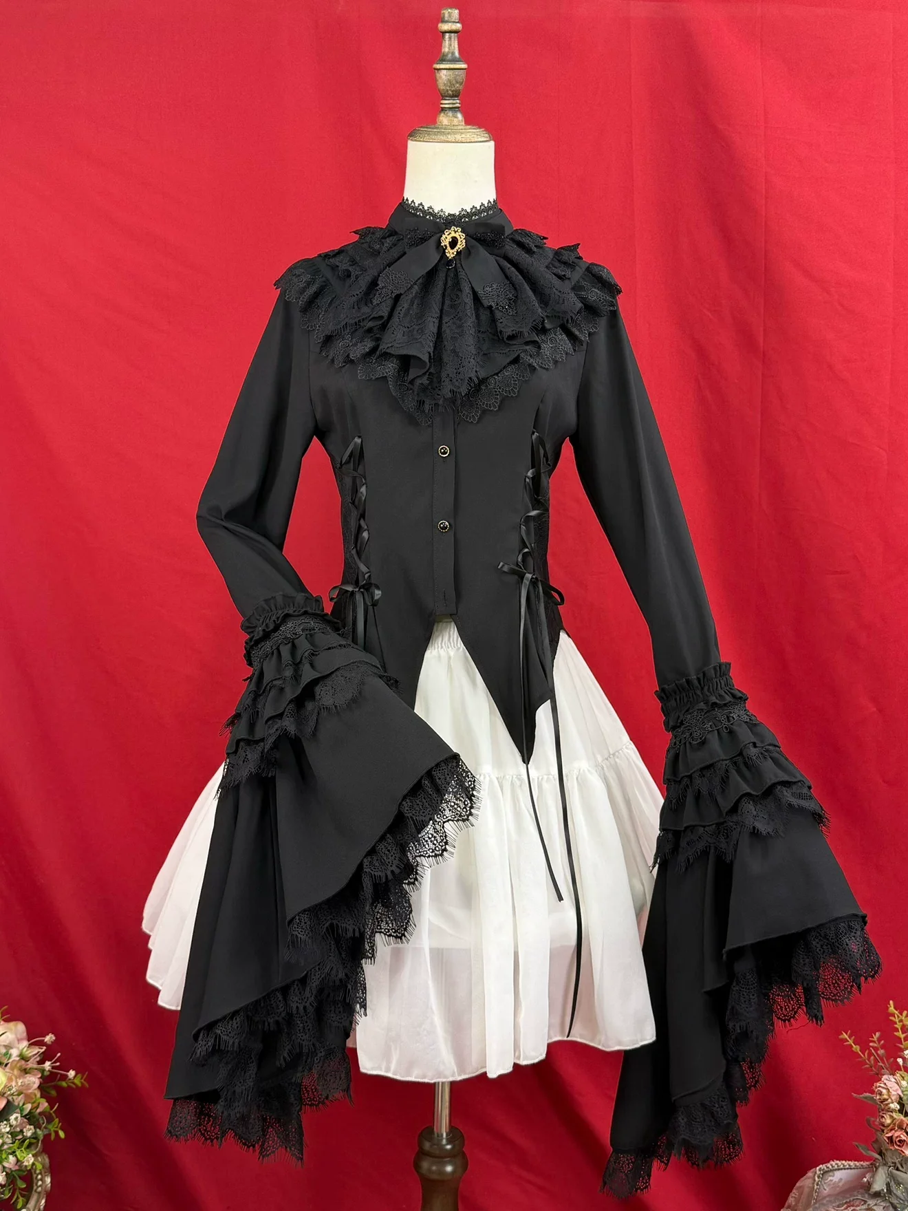 Broken Winged Bat - Gothic Lolita Shirt & SK Set, Bat-wing Shaped Hem - Image 10