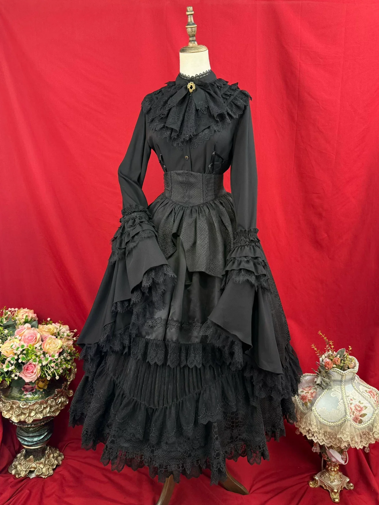 Broken Winged Bat - Gothic Lolita Shirt & SK Set, Bat-wing Shaped Hem - Image 11