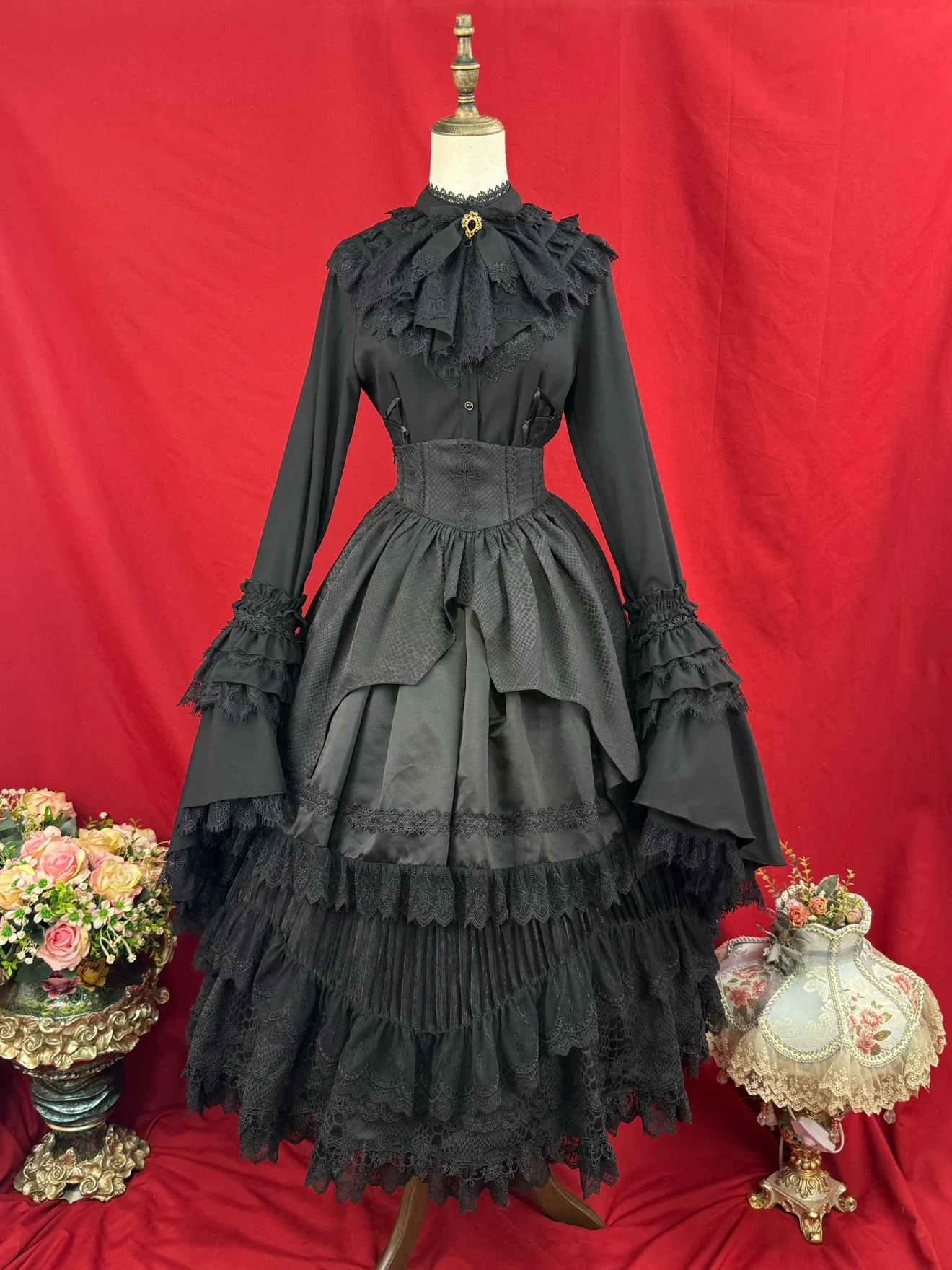 Broken Winged Bat - Gothic Lolita Shirt & SK Set, Bat-wing Shaped Hem - Image 13