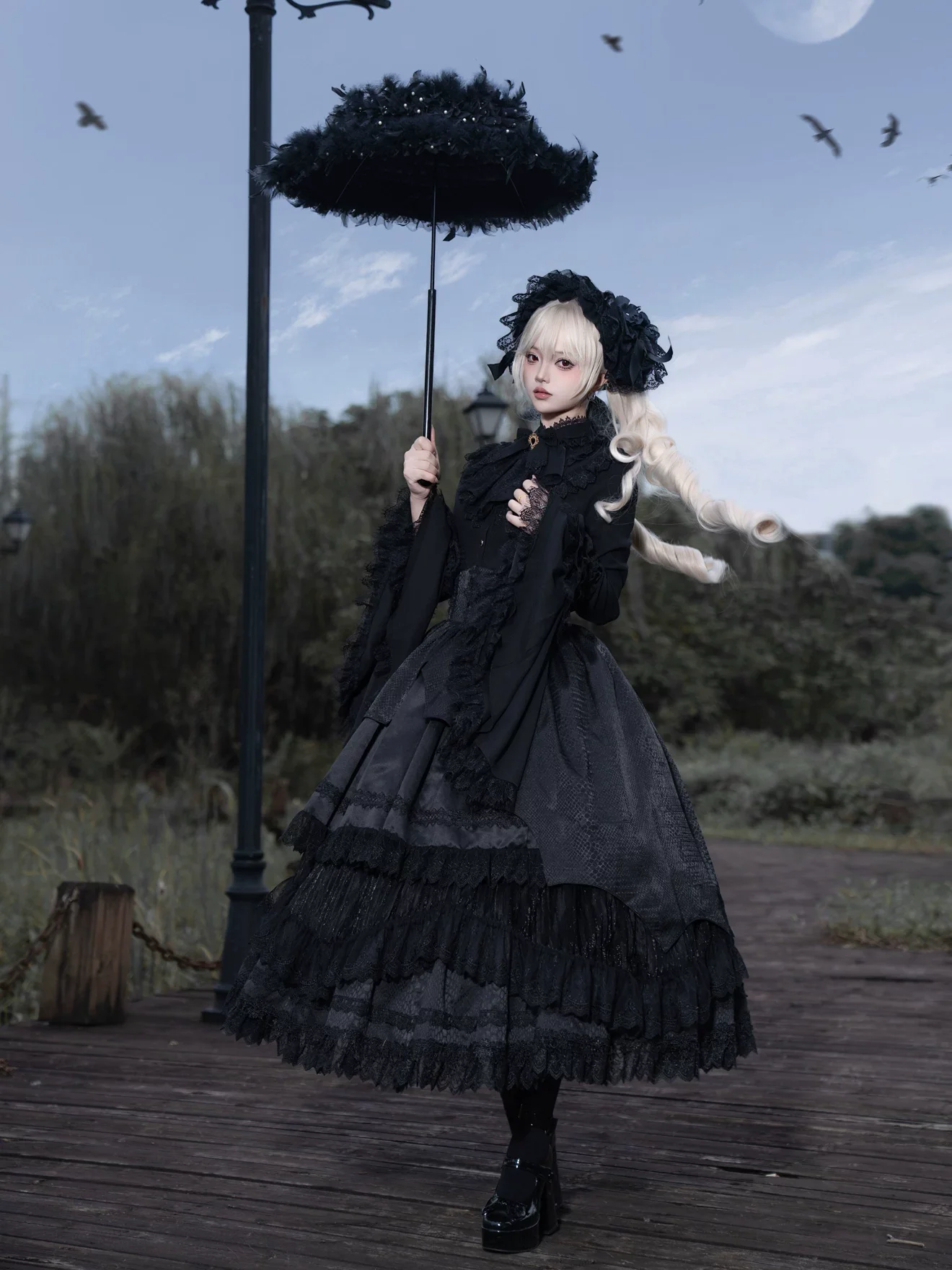 Broken Winged Bat - Gothic Lolita Shirt & SK Set, Bat-wing Shaped Hem - Image 18