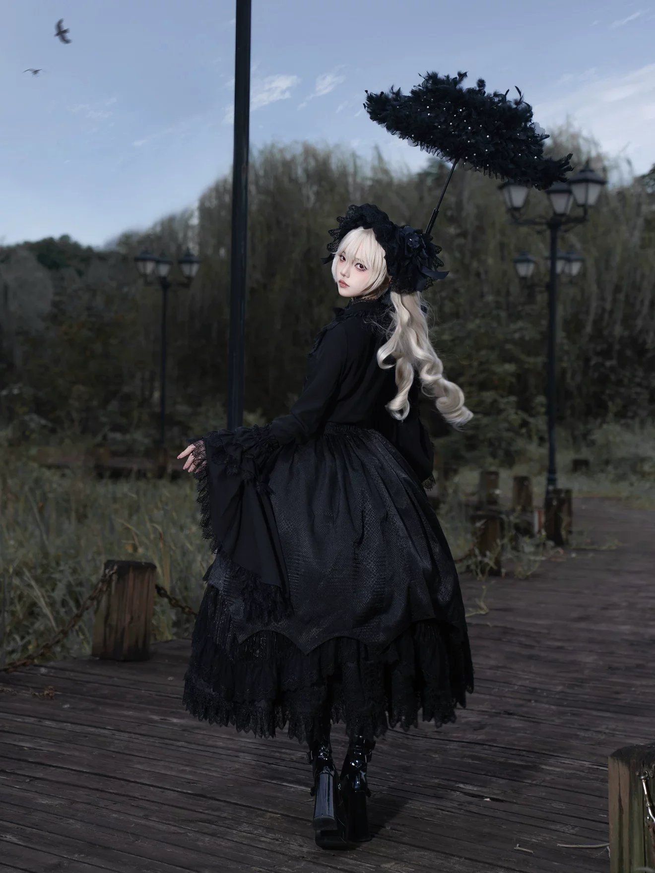 Broken Winged Bat - Gothic Lolita Shirt & SK Set, Bat-wing Shaped Hem - Image 19