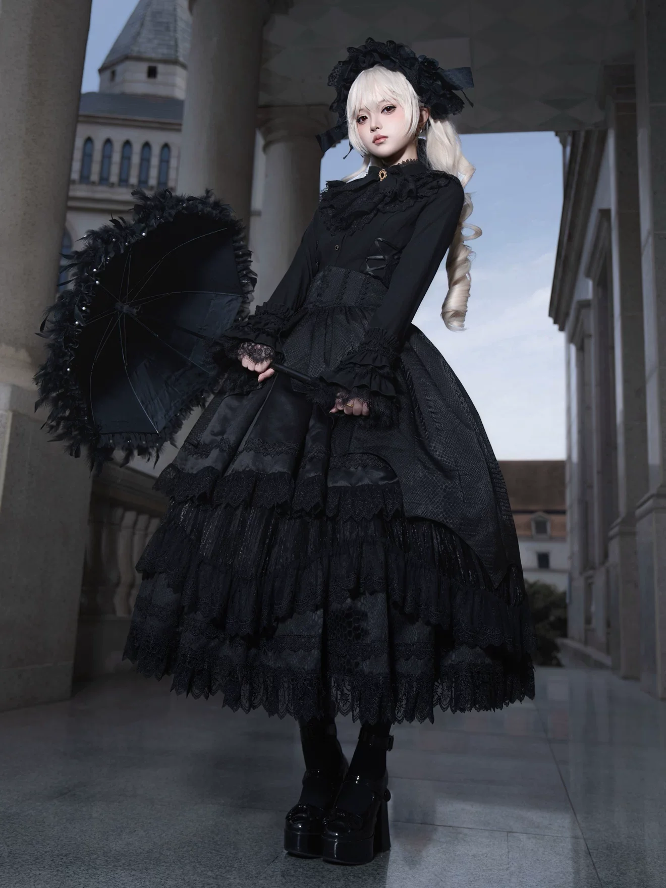 Broken Winged Bat - Gothic Lolita Shirt & SK Set, Bat-wing Shaped Hem - Image 20