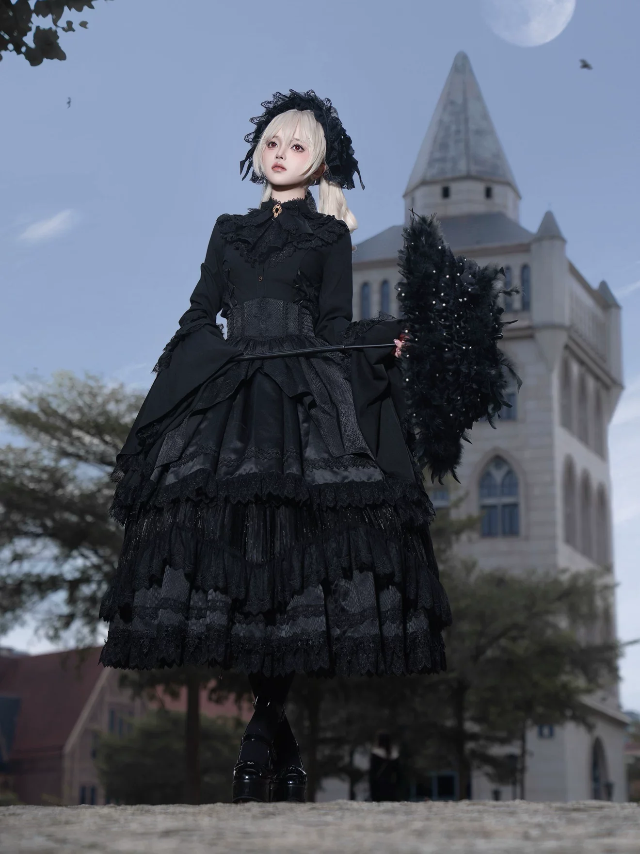 Broken Winged Bat - Gothic Lolita Shirt & SK Set, Bat-wing Shaped Hem - Image 21
