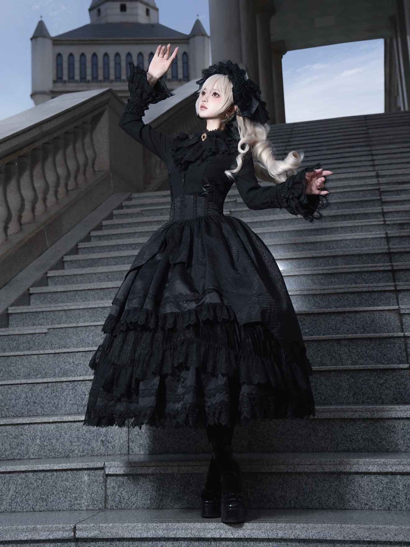 Broken Winged Bat - Gothic Lolita Shirt & SK Set, Bat-wing Shaped Hem - Image 22