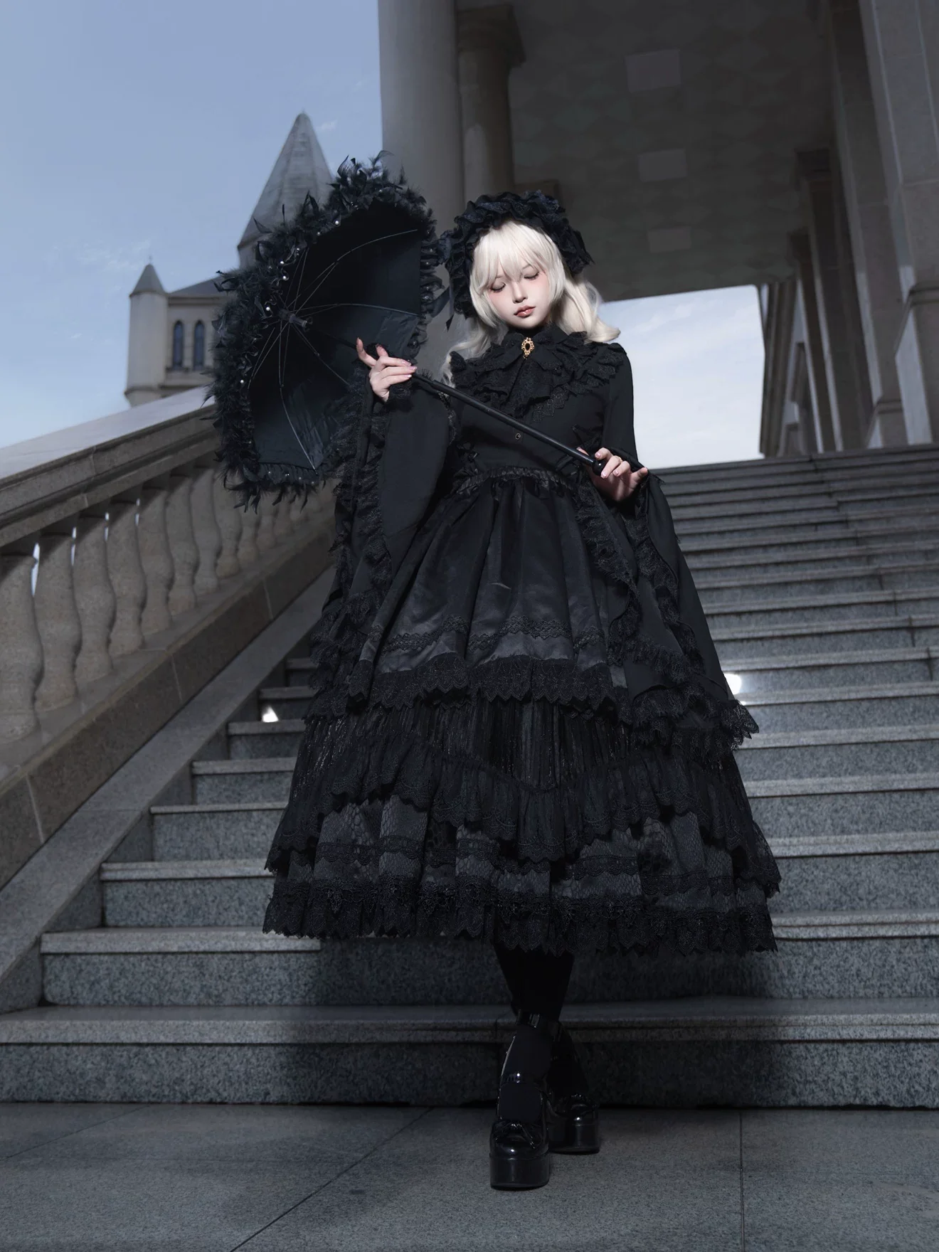 Broken Winged Bat - Gothic Lolita Shirt & SK Set, Bat-wing Shaped Hem - Image 23