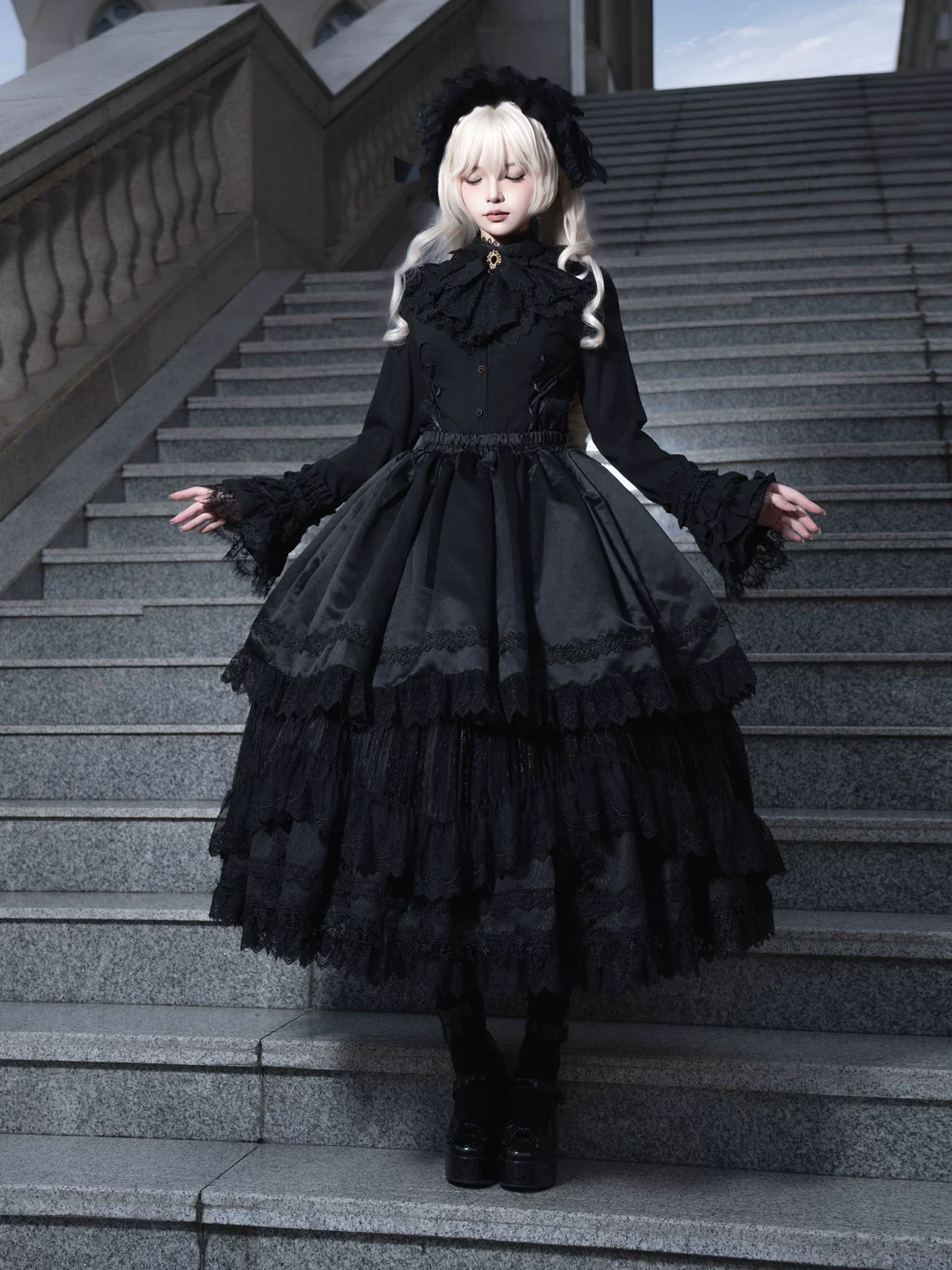 Broken Winged Bat - Gothic Lolita Shirt & SK Set, Bat-wing Shaped Hem - Image 24