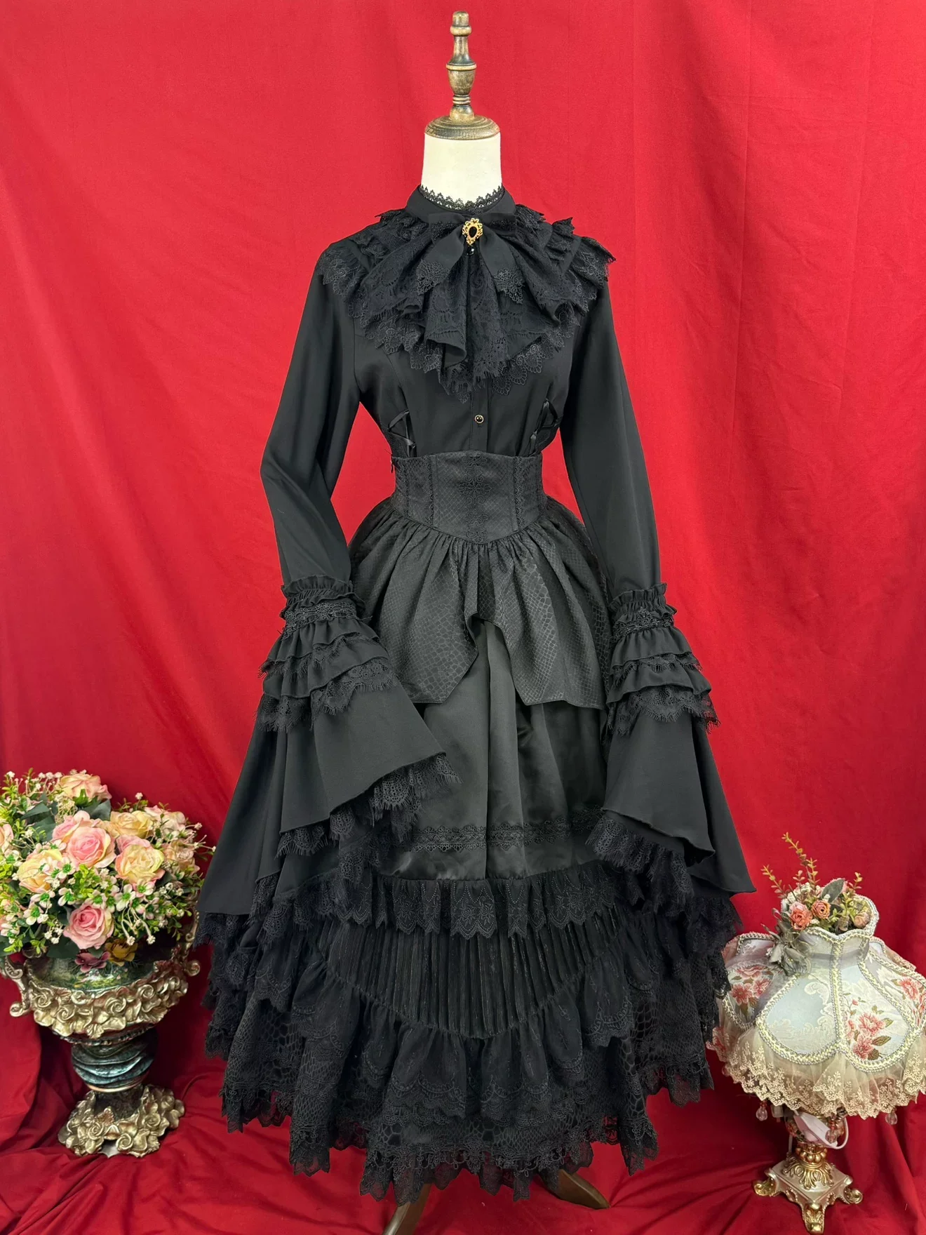Broken Winged Bat - Gothic Lolita Shirt & SK Set, Bat-wing Shaped Hem - Image 5