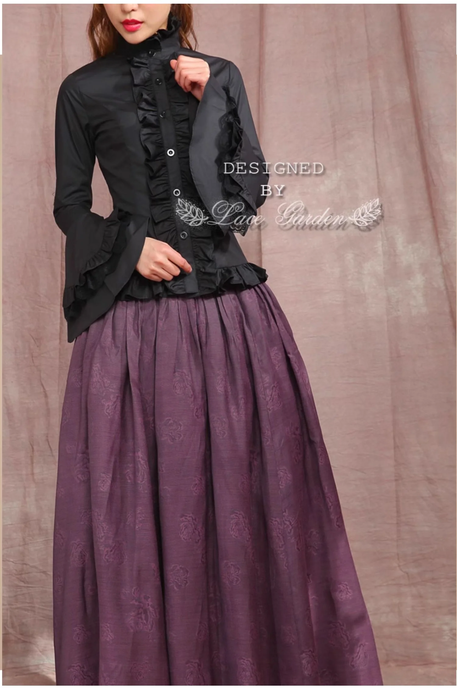 Dark Angel - Gothic Lolita Shirt with Long Sleeve and Ruffled Long Tail - Image 10