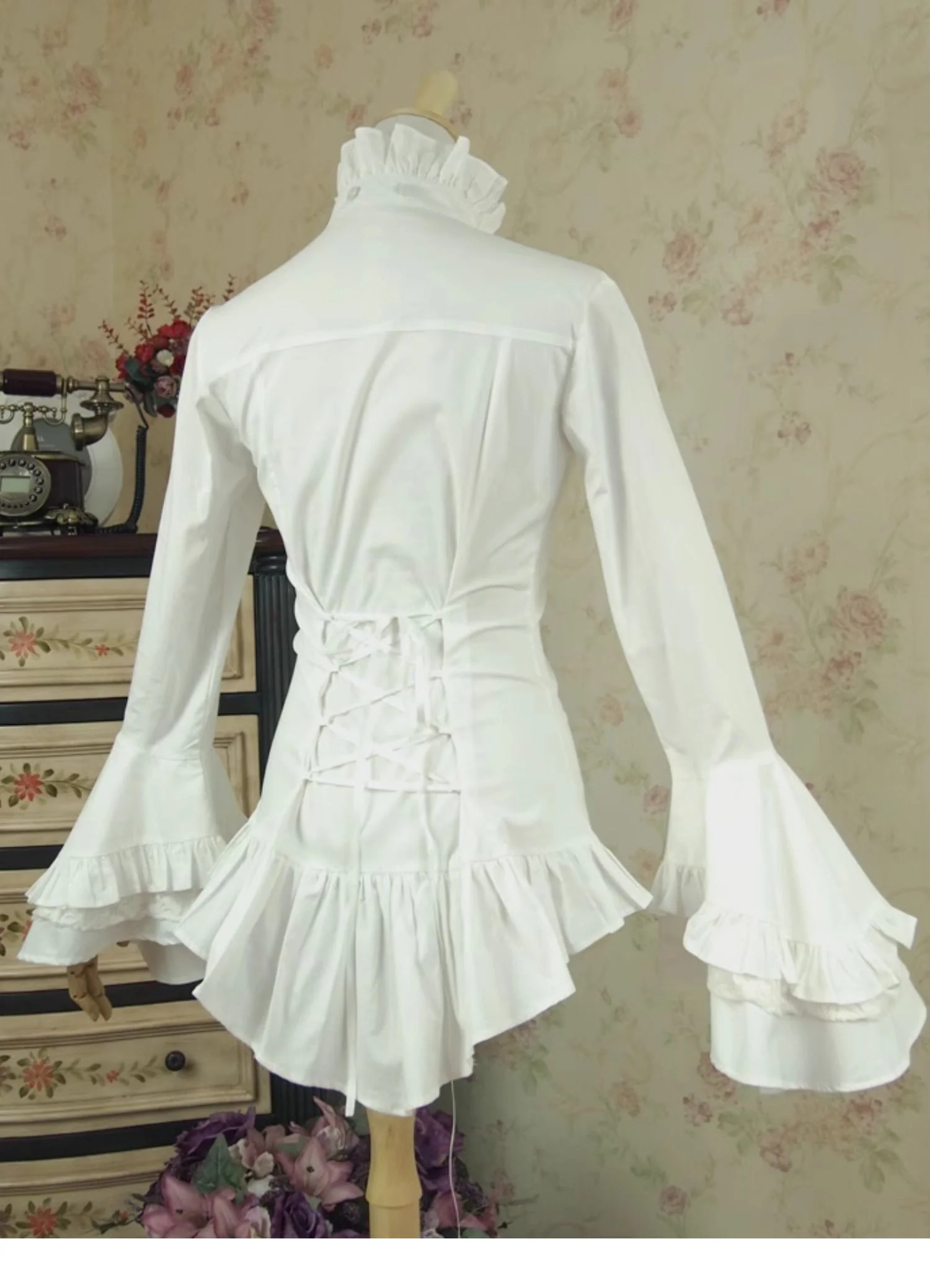 Dark Angel - Gothic Lolita Shirt with Long Sleeve and Ruffled Long Tail - Image 11