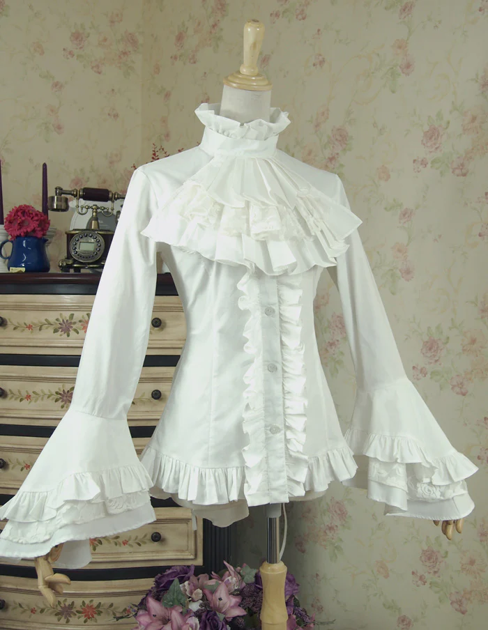 Dark Angel - Gothic Lolita Shirt with Long Sleeve and Ruffled Long Tail - Image 3