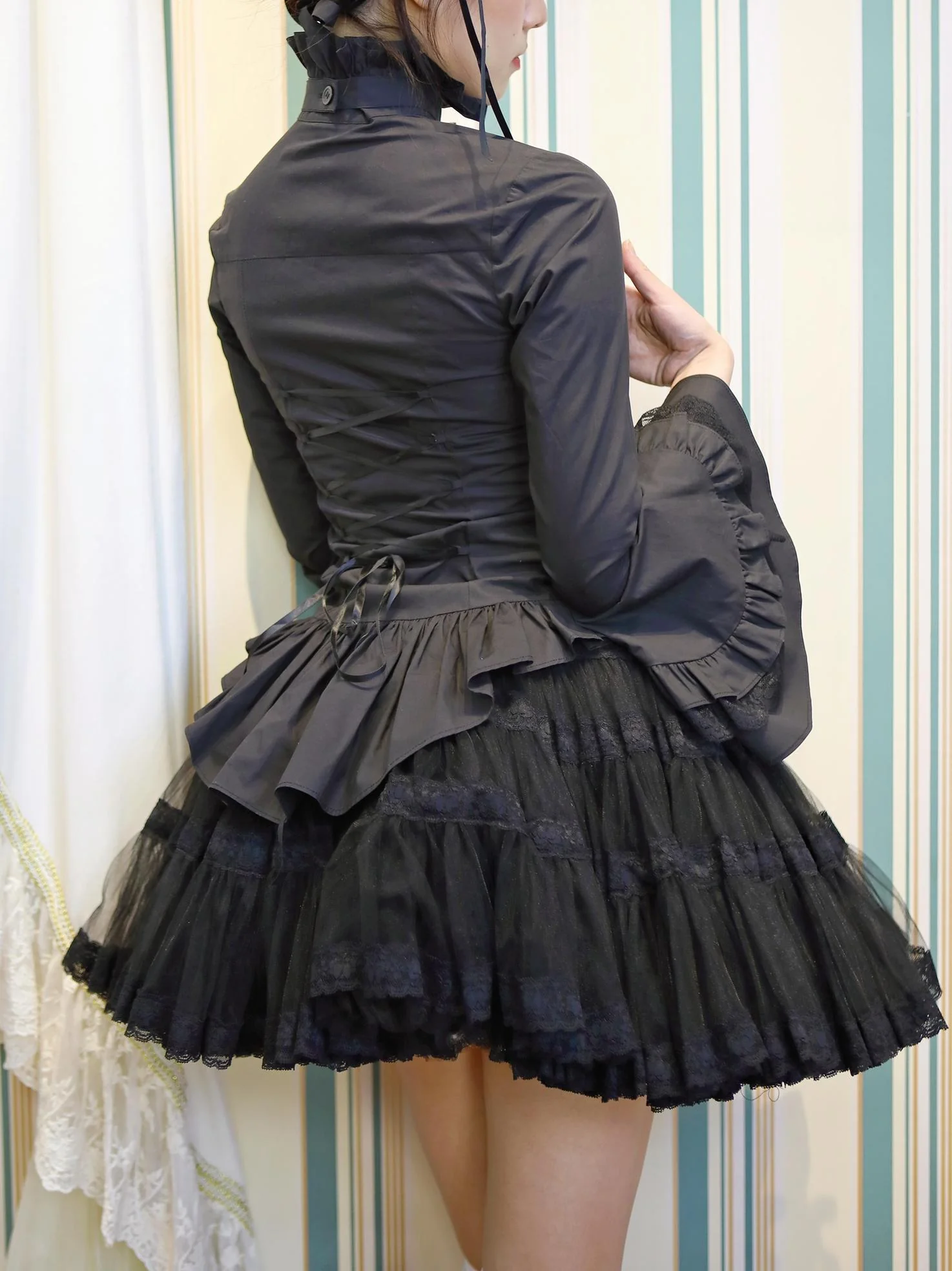 Dark Angel - Gothic Lolita Shirt with Long Sleeve and Ruffled Long Tail - Image 4