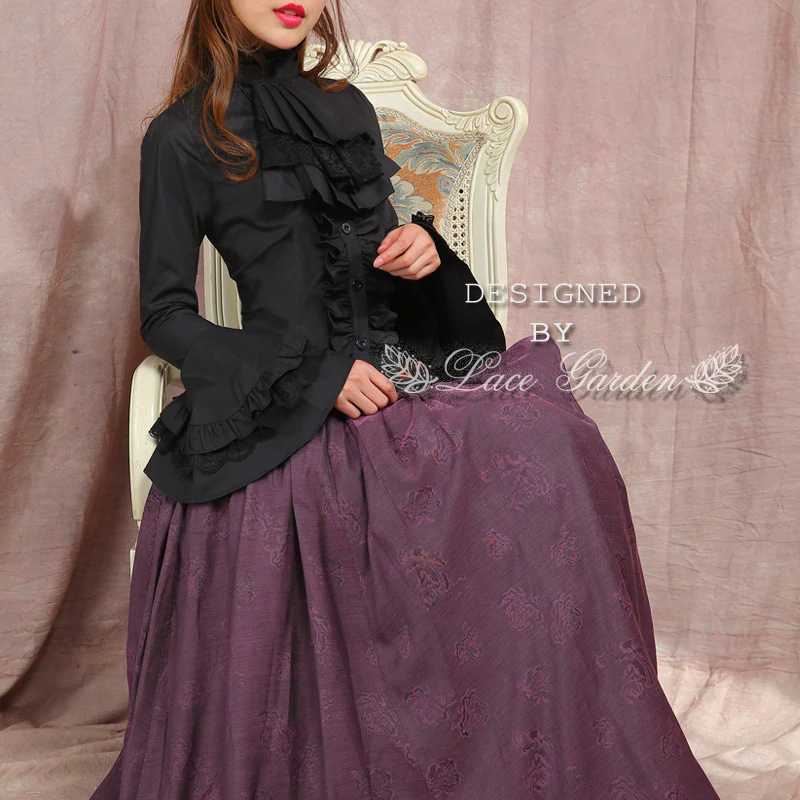 Dark Angel - Gothic Lolita Shirt with Long Sleeve and Ruffled Long Tail - Image 8