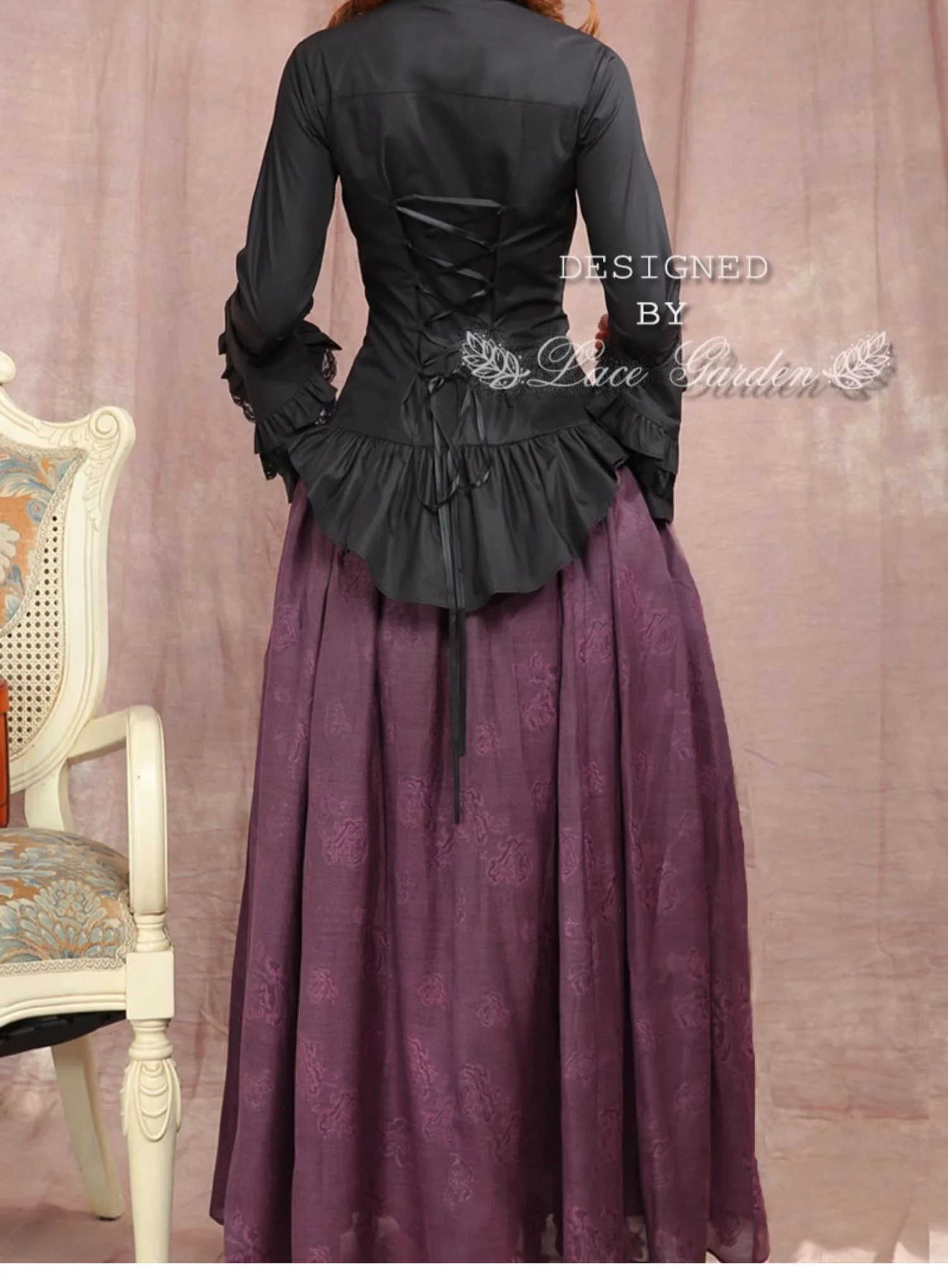Dark Angel - Gothic Lolita Shirt with Long Sleeve and Ruffled Long Tail - Image 9