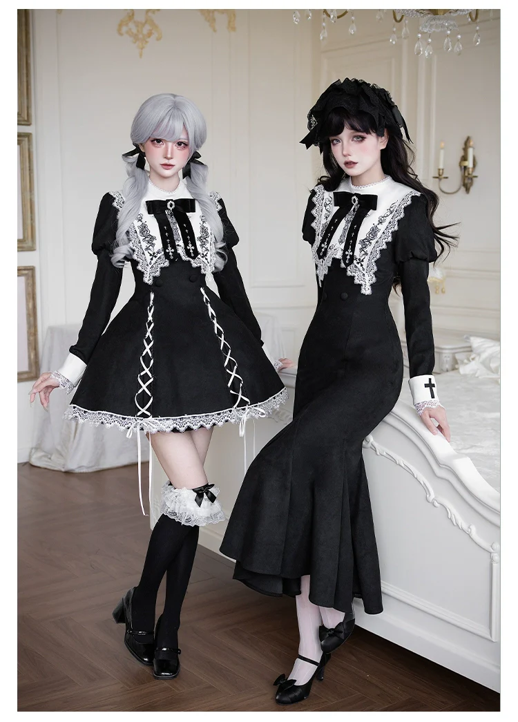 With PUJI - Rose Doll - Gothic Lolita Short OP, Mermaid Dress - Image 10