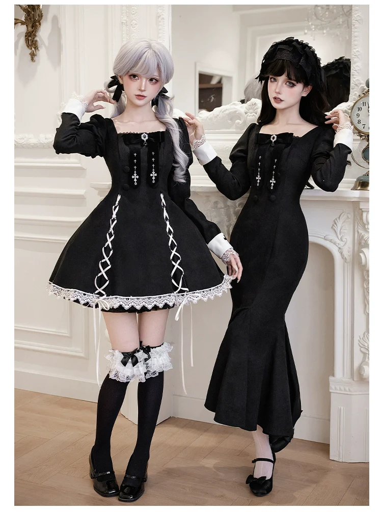 With PUJI - Rose Doll - Gothic Lolita Short OP, Mermaid Dress - Image 12
