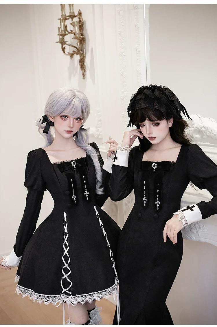 With PUJI - Rose Doll - Gothic Lolita Short OP, Mermaid Dress - Image 13