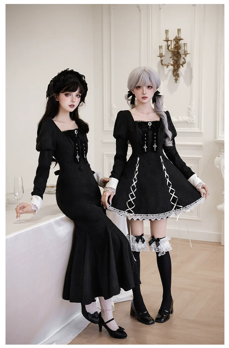 With PUJI - Rose Doll - Gothic Lolita Short OP, Mermaid Dress - Image 14