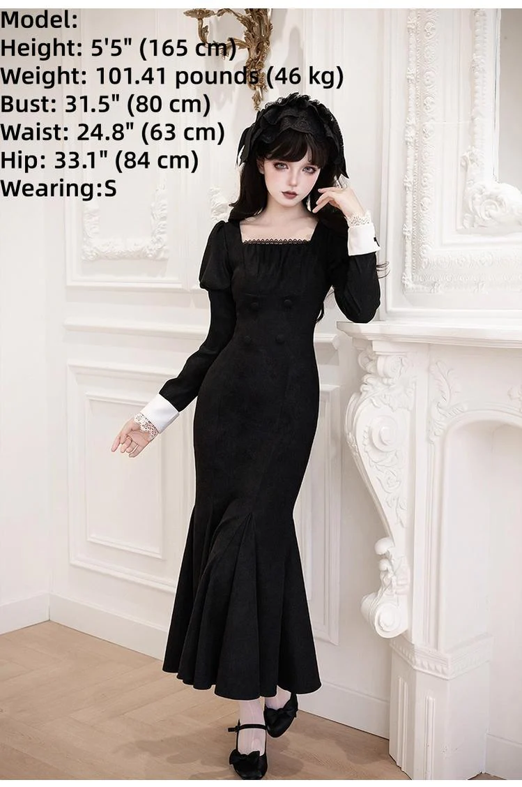 With PUJI - Rose Doll - Gothic Lolita Short OP, Mermaid Dress - Image 15