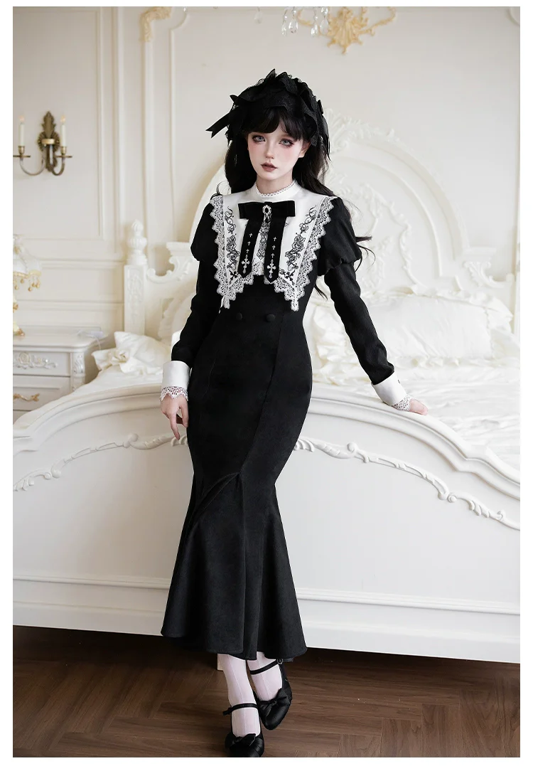 With PUJI - Rose Doll - Gothic Lolita Short OP, Mermaid Dress - Image 17