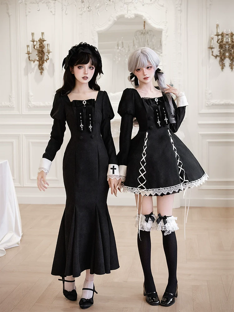 With PUJI - Rose Doll - Gothic Lolita Short OP, Mermaid Dress - Image 8