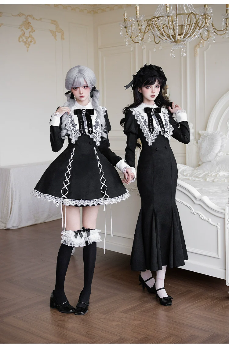 With PUJI - Rose Doll - Gothic Lolita Short OP, Mermaid Dress - Image 9