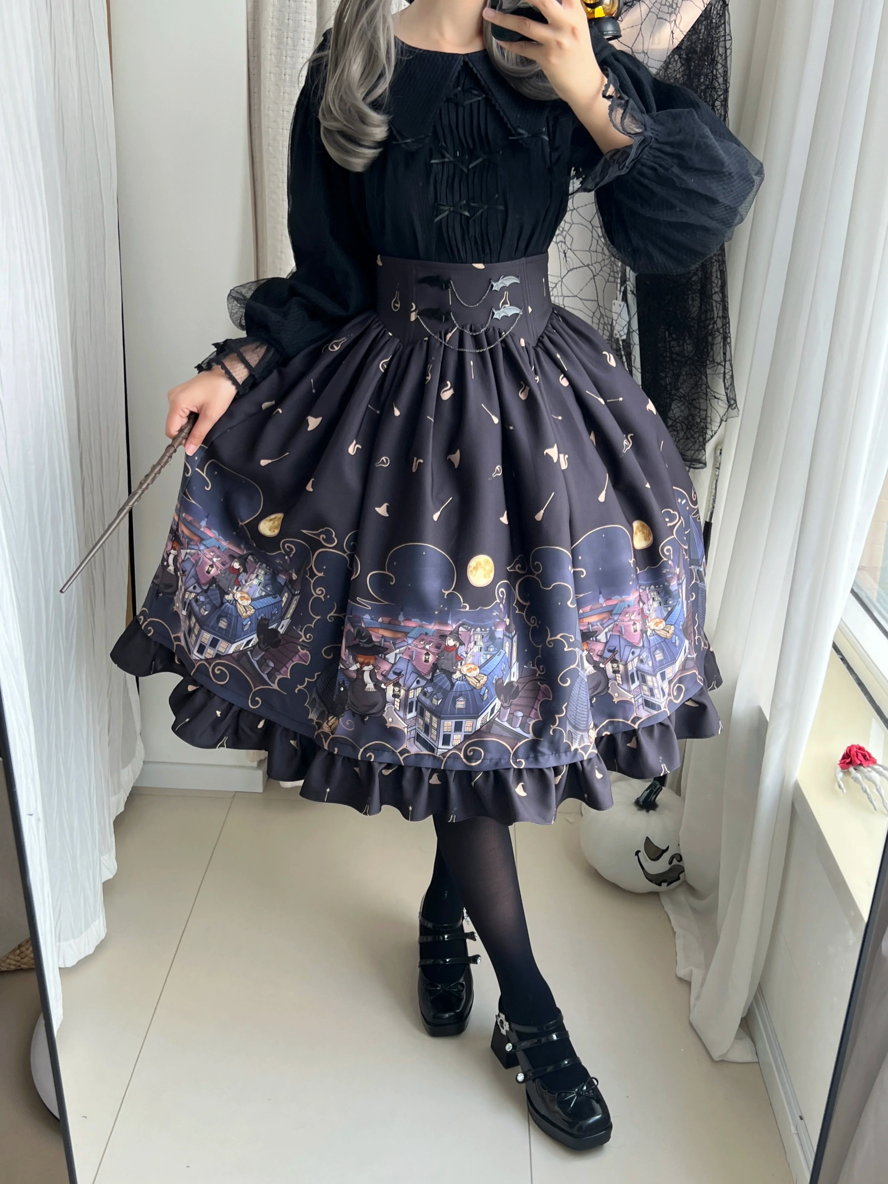 Witching Night - Gothic Lolita SK Halloween Chiffon Skirt - Image 6
