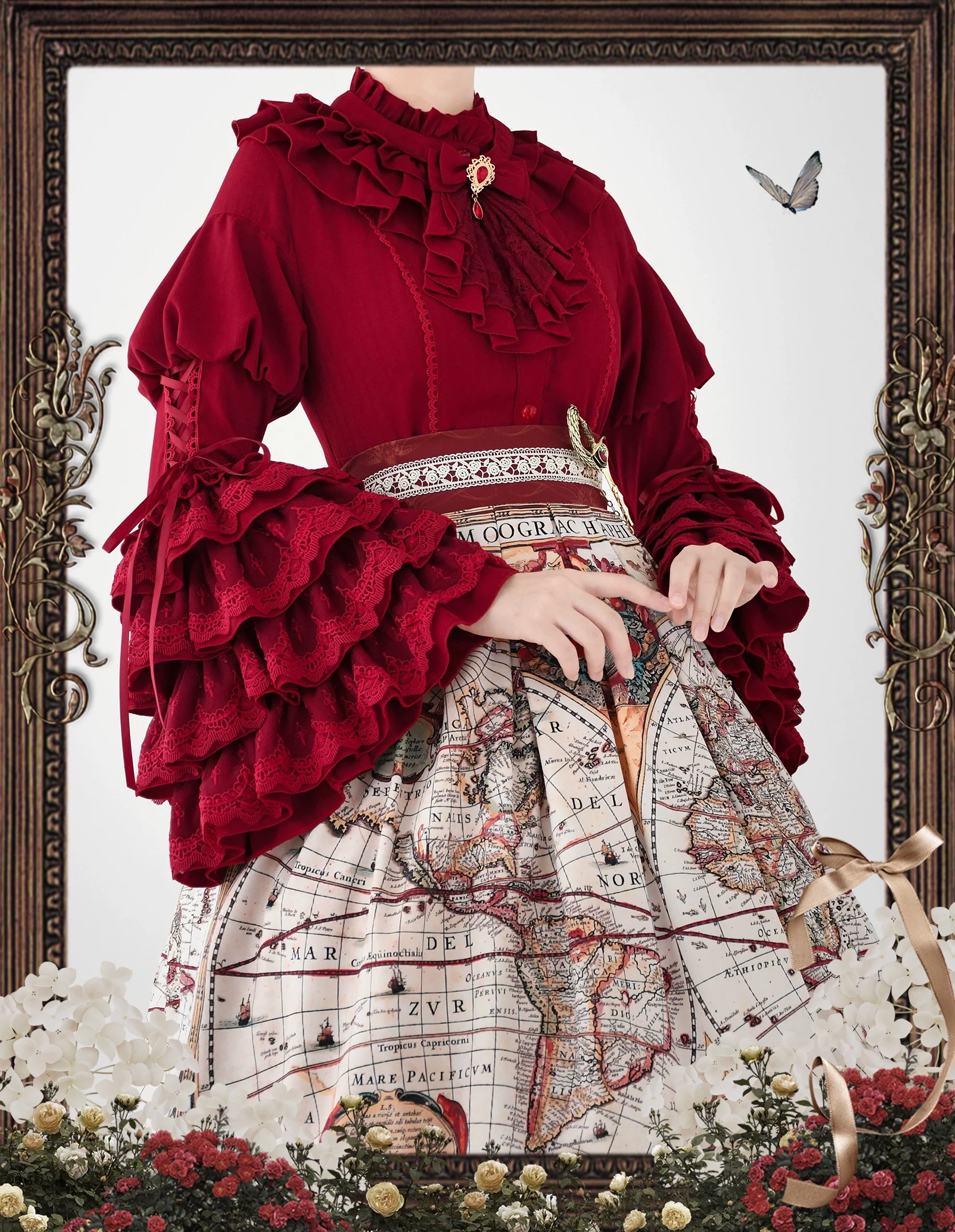 Good and Evil Angel - Gothic Lolita SK Set Retro Princess Sleeve Blouse - Image 11