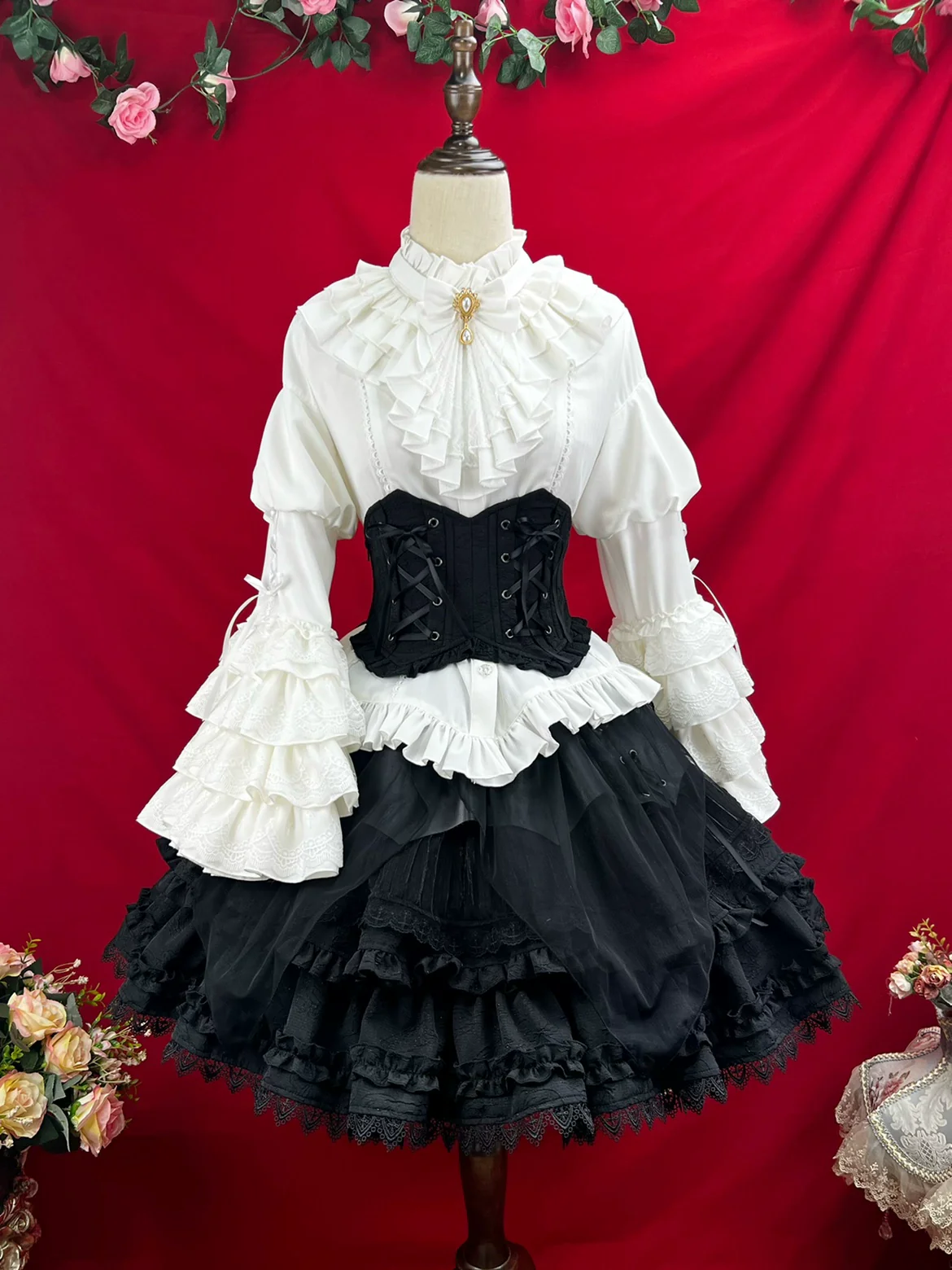 Good and Evil Angel - Gothic Lolita SK Set Retro Princess Sleeve Blouse - Image 12