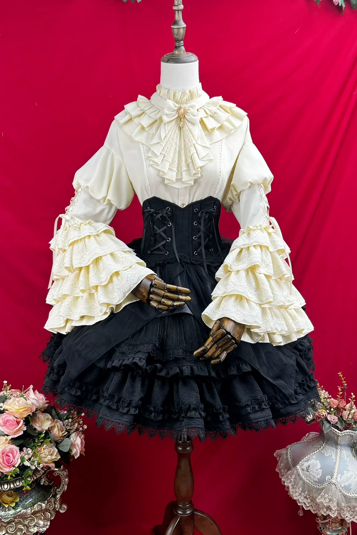 Good and Evil Angel - Gothic Lolita SK Set Retro Princess Sleeve Blouse - Image 13