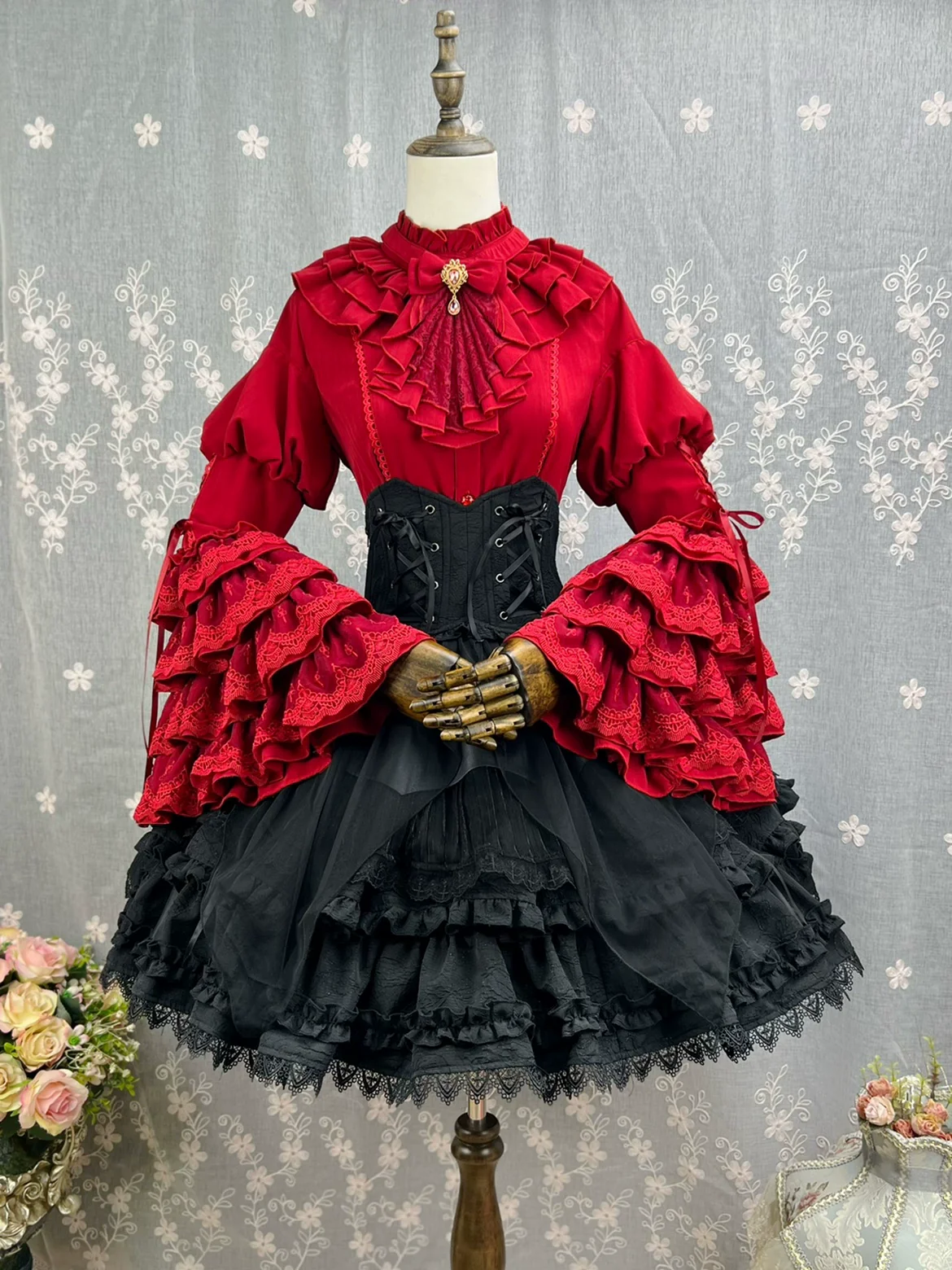 Good and Evil Angel - Gothic Lolita SK Set Retro Princess Sleeve Blouse - Image 16