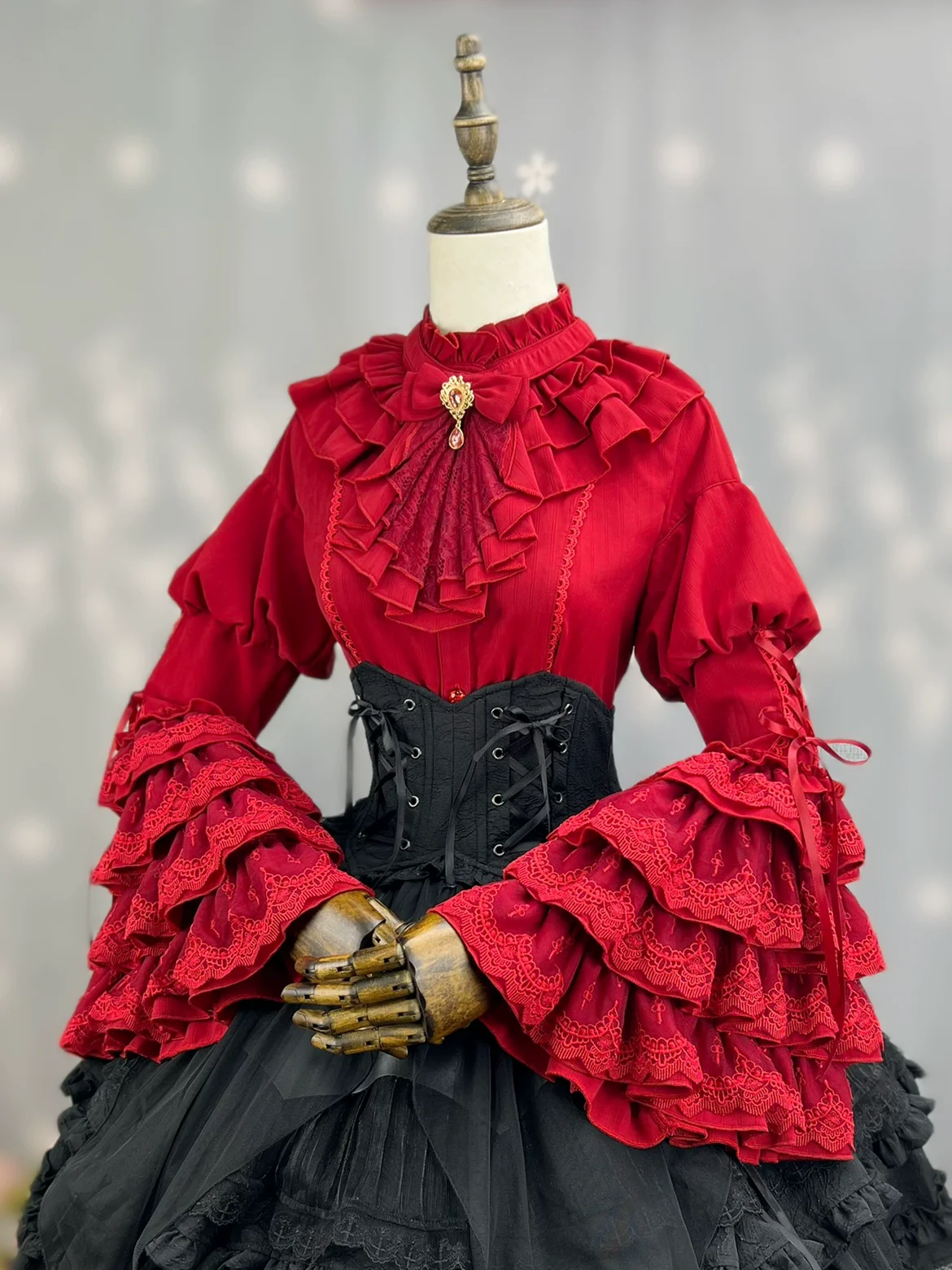 Good and Evil Angel - Gothic Lolita SK Set Retro Princess Sleeve Blouse - Image 17