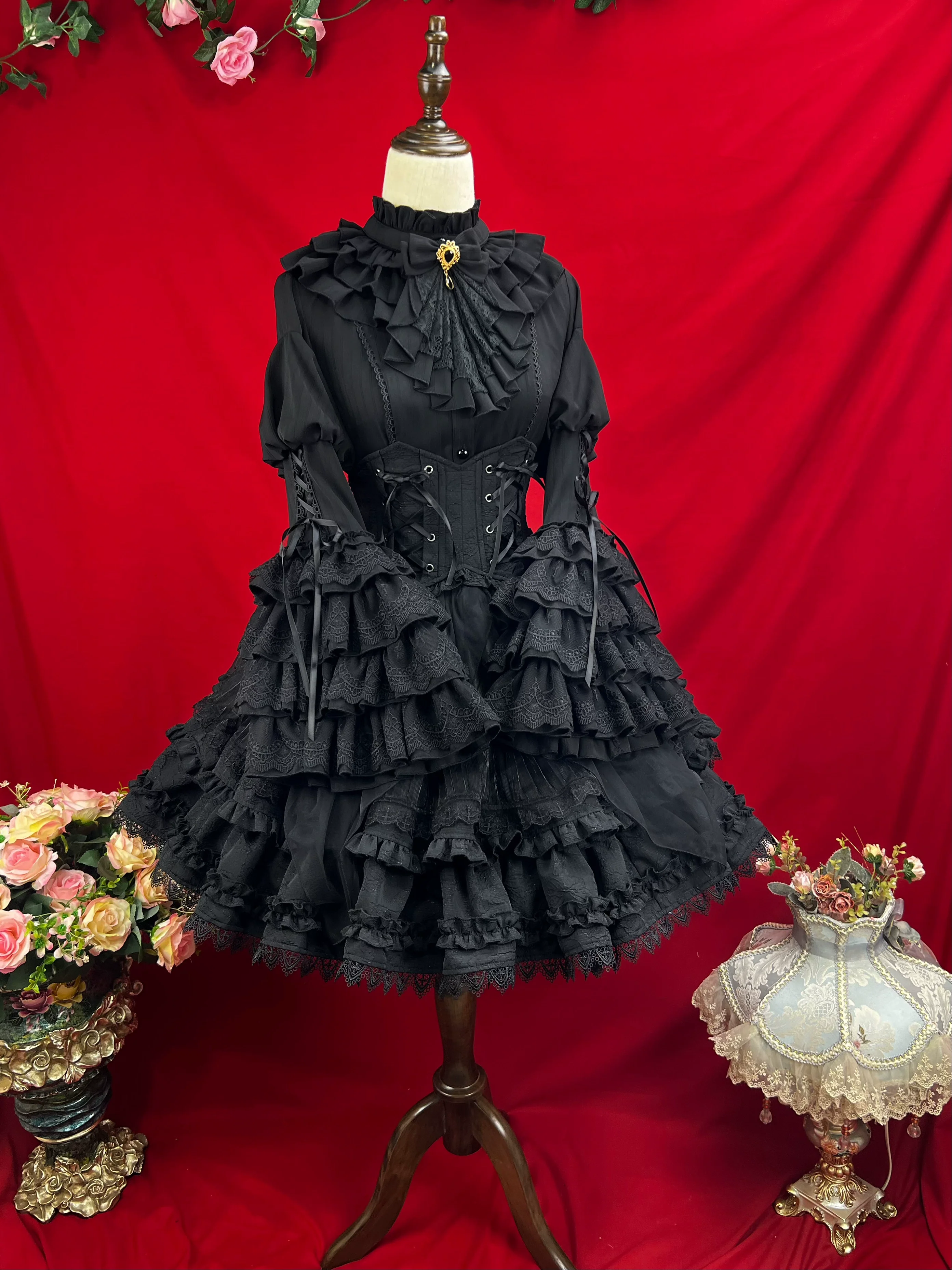 Good and Evil Angel - Gothic Lolita SK Set Retro Princess Sleeve Blouse - Image 18
