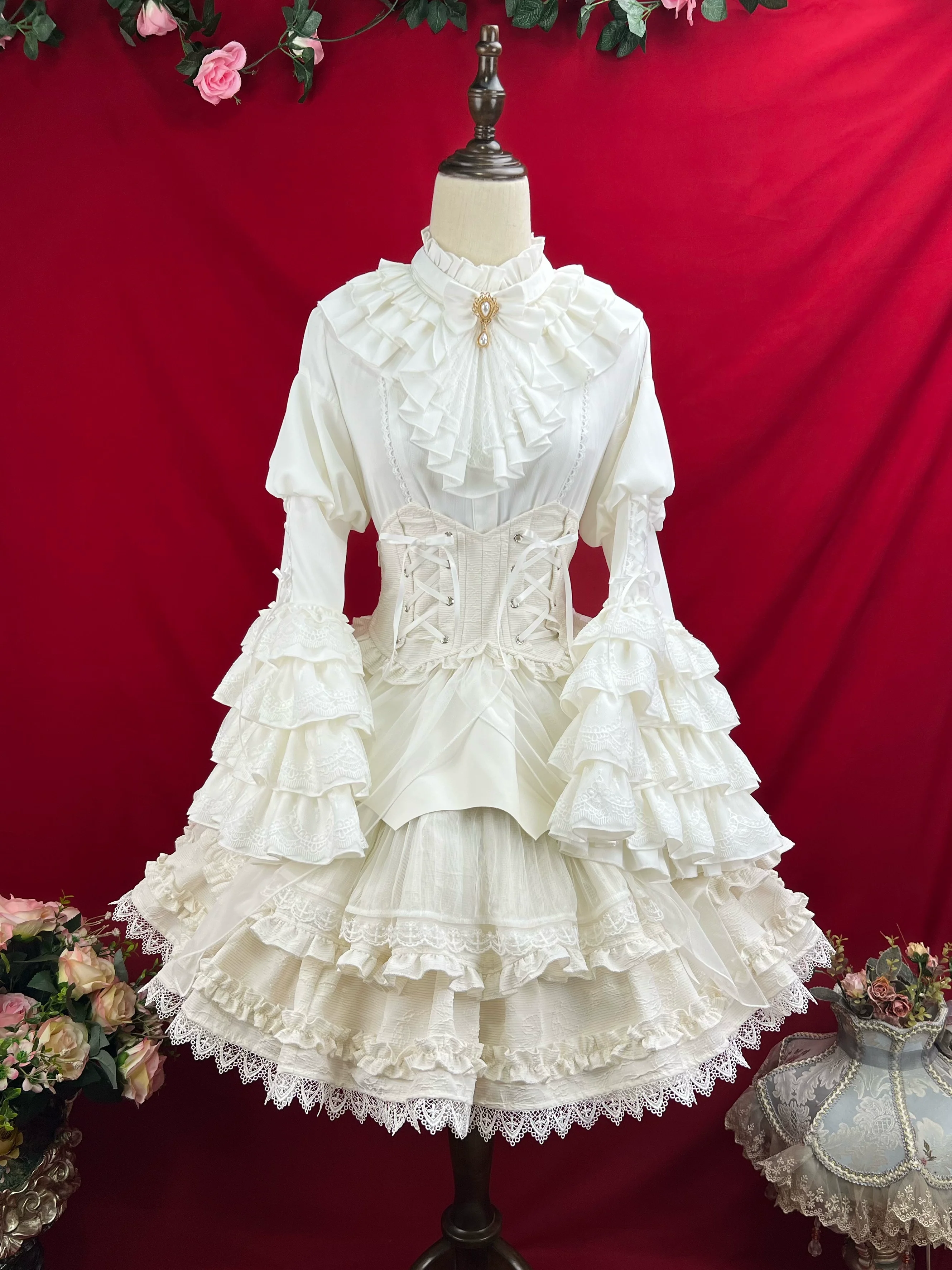 Good and Evil Angel - Gothic Lolita SK Set Retro Princess Sleeve Blouse - Image 20