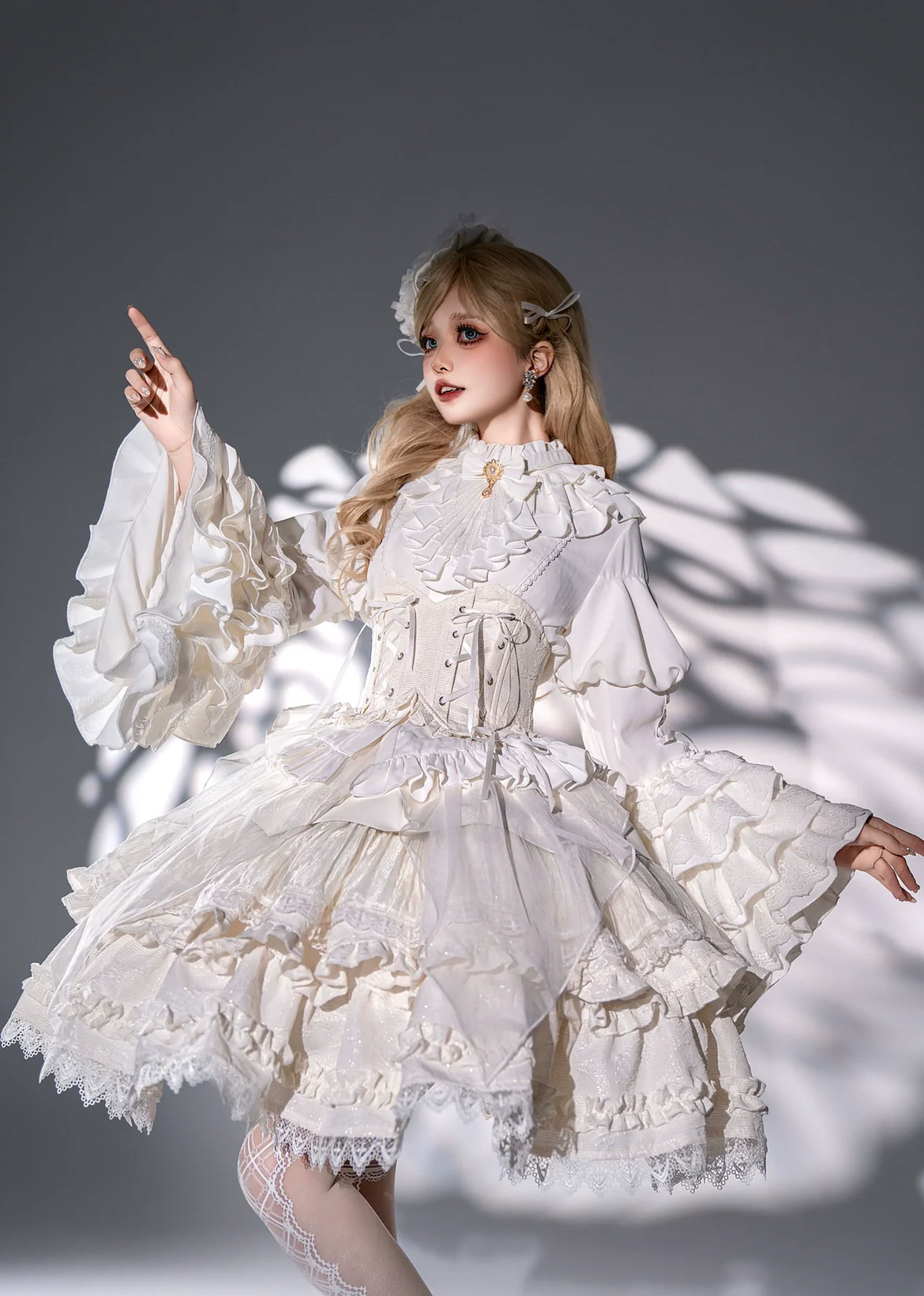 Good and Evil Angel - Gothic Lolita SK Set Retro Princess Sleeve Blouse - Image 4