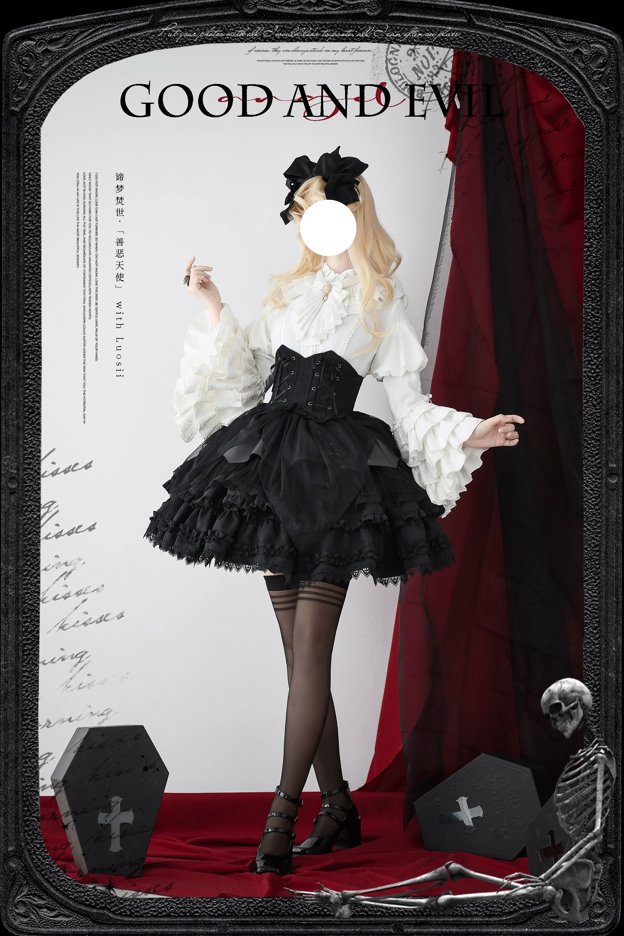 Good and Evil Angel - Gothic Lolita SK Set Retro Princess Sleeve Blouse - Image 8