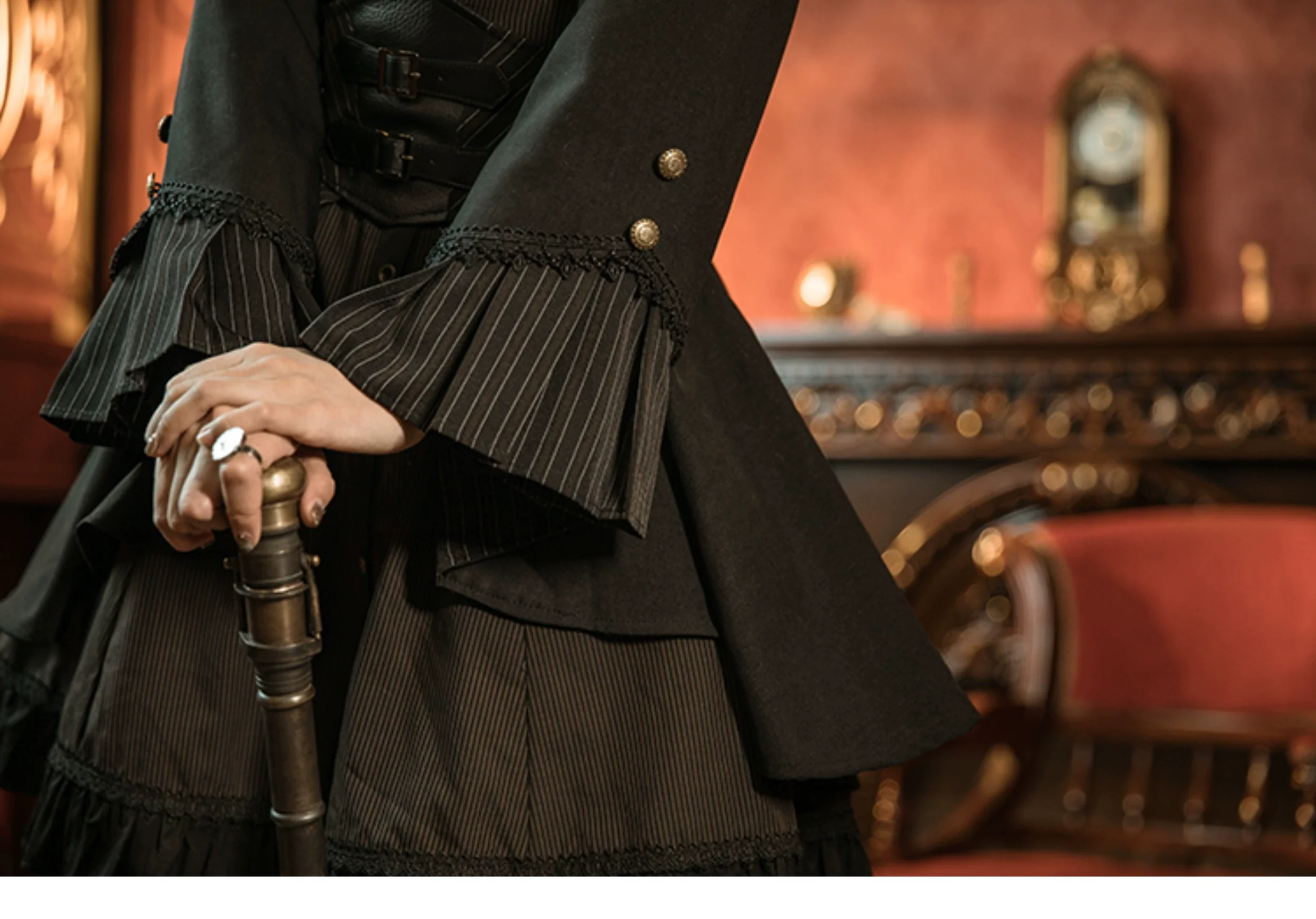 Mr. Yi's Steam Continent - Gothic Lolita Skirt Black High-Waisted Leather Waistband Skirt - Image 18