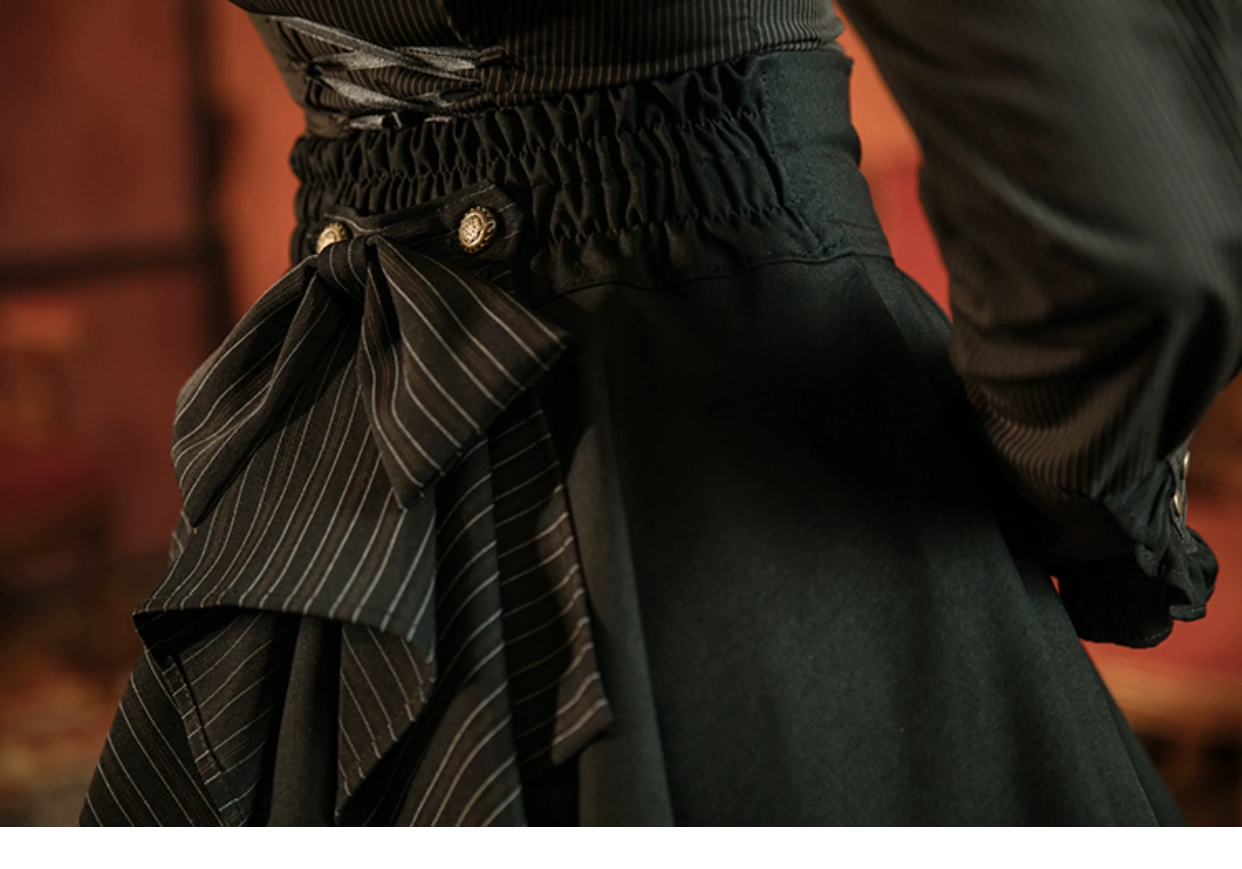 Mr. Yi's Steam Continent - Gothic Lolita Skirt Black High-Waisted Leather Waistband Skirt - Image 20