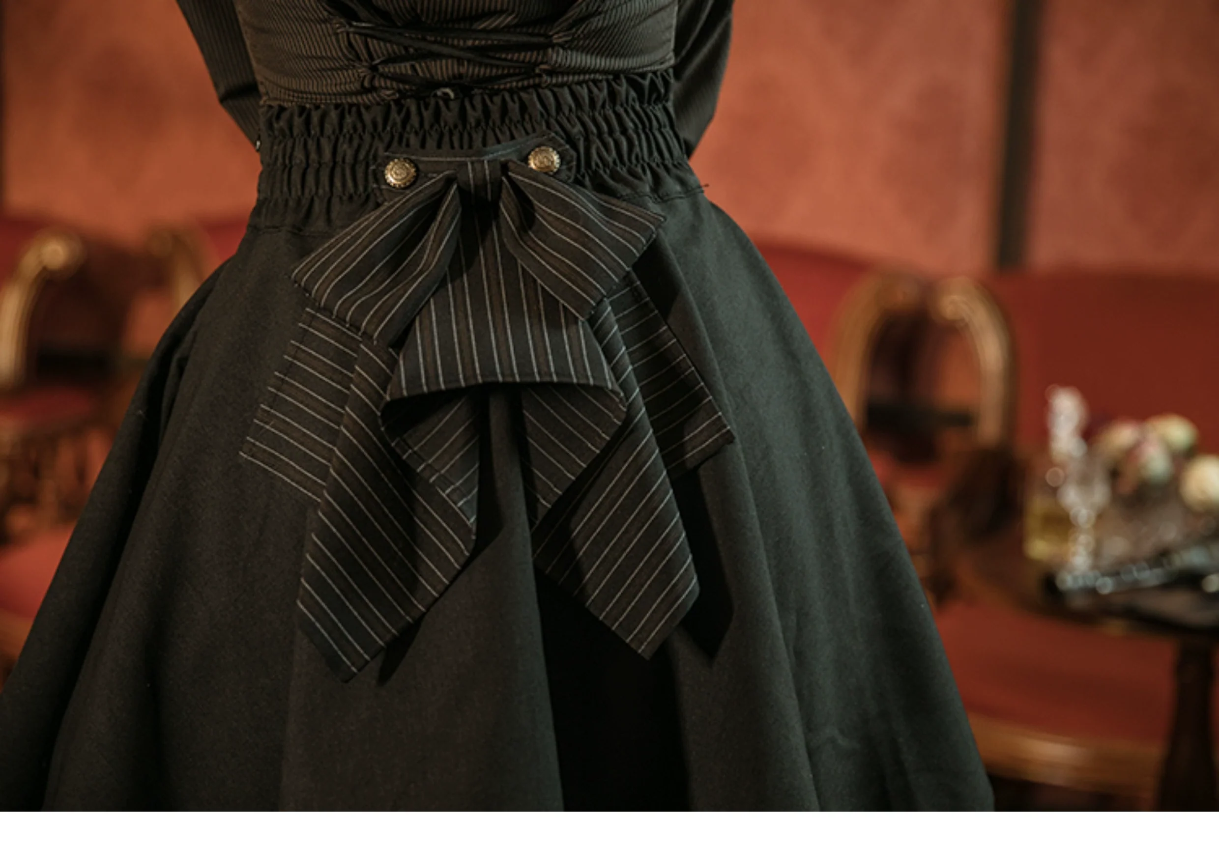Mr. Yi's Steam Continent - Gothic Lolita Skirt Black High-Waisted Leather Waistband Skirt - Image 21
