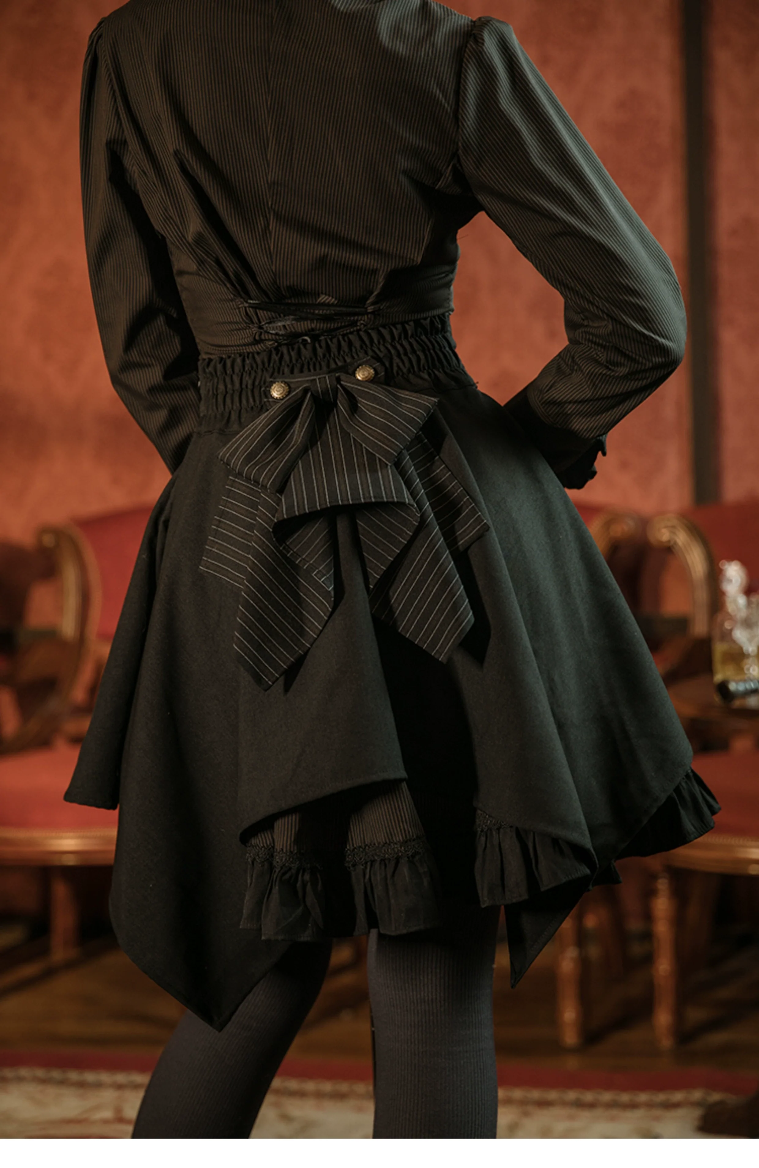 Mr. Yi's Steam Continent - Gothic Lolita Skirt Black High-Waisted Leather Waistband Skirt - Image 22