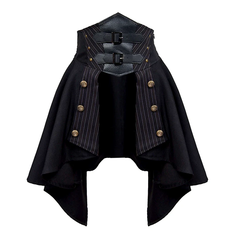Mr. Yi's Steam Continent - Gothic Lolita Skirt Black High-Waisted Leather Waistband Skirt - Image 24