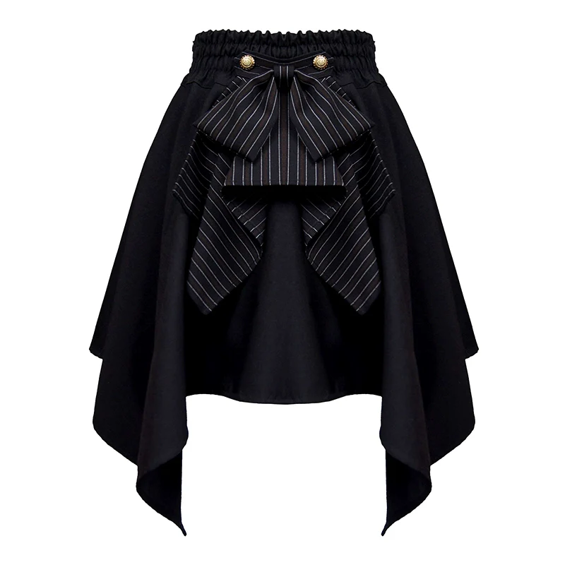 Mr. Yi's Steam Continent - Gothic Lolita Skirt Black High-Waisted Leather Waistband Skirt - Image 25