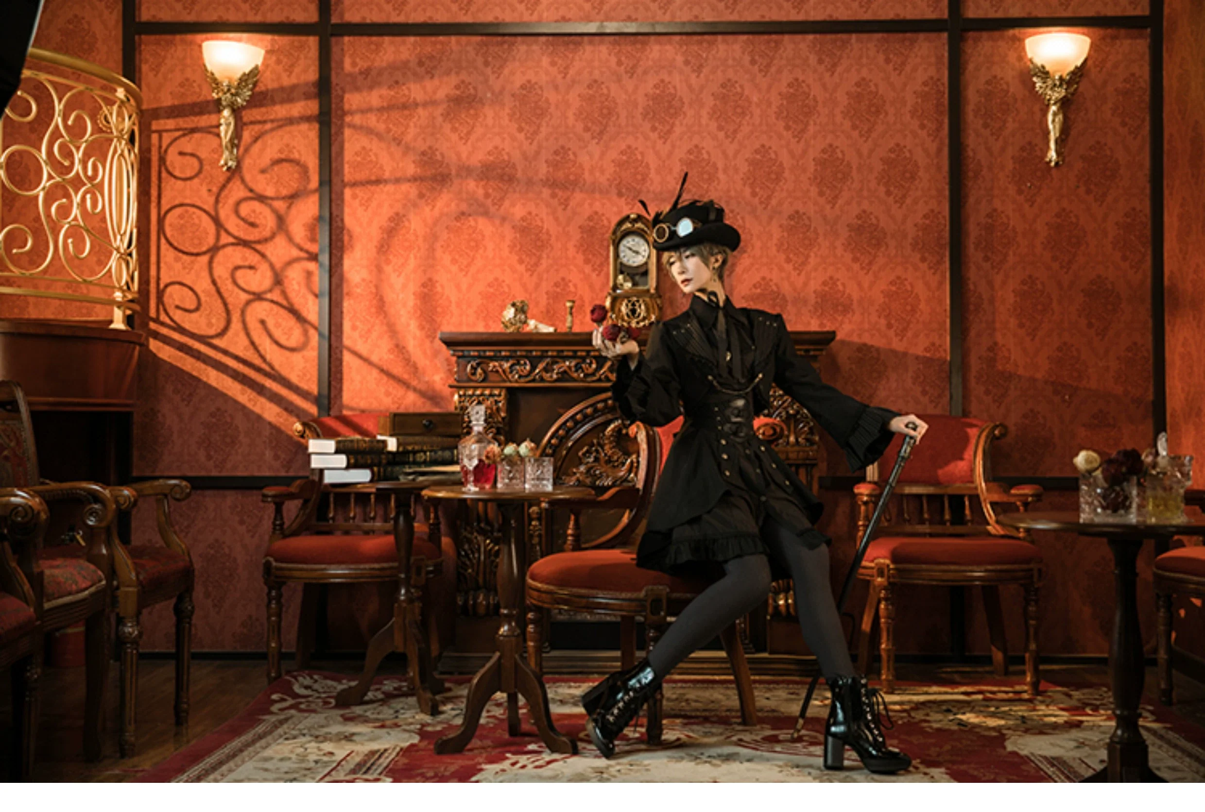 Mr. Yi's Steam Continent - Gothic Lolita Skirt Black High-Waisted Leather Waistband Skirt - Image 5