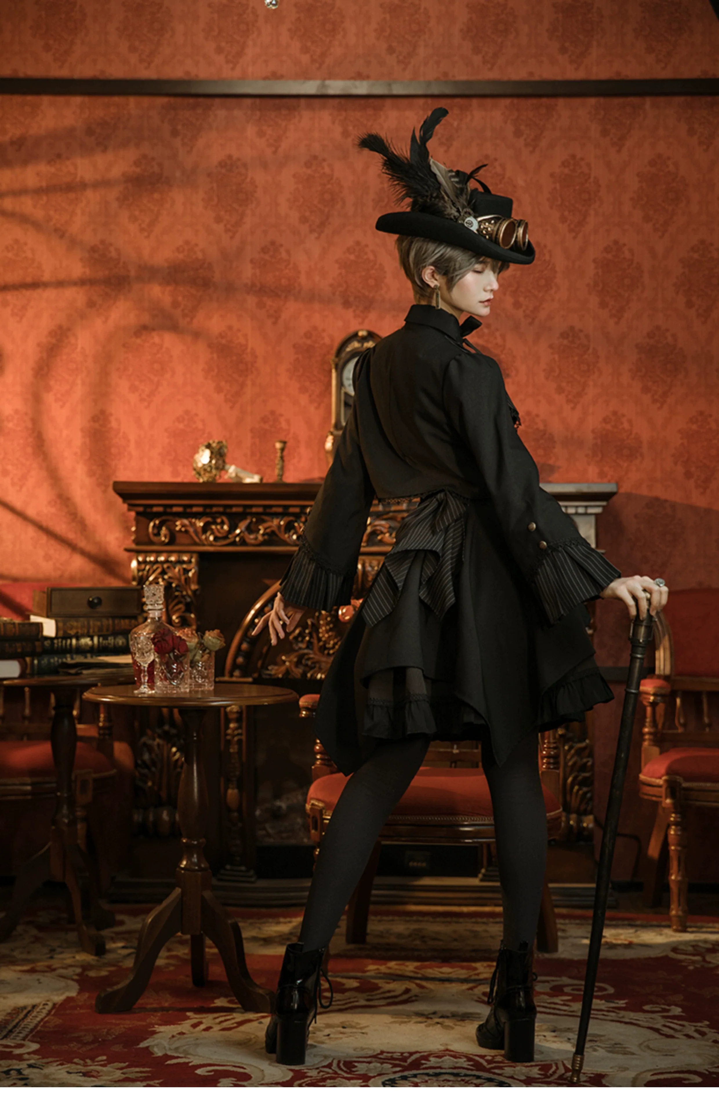Mr. Yi's Steam Continent - Gothic Lolita Skirt Black High-Waisted Leather Waistband Skirt - Image 6