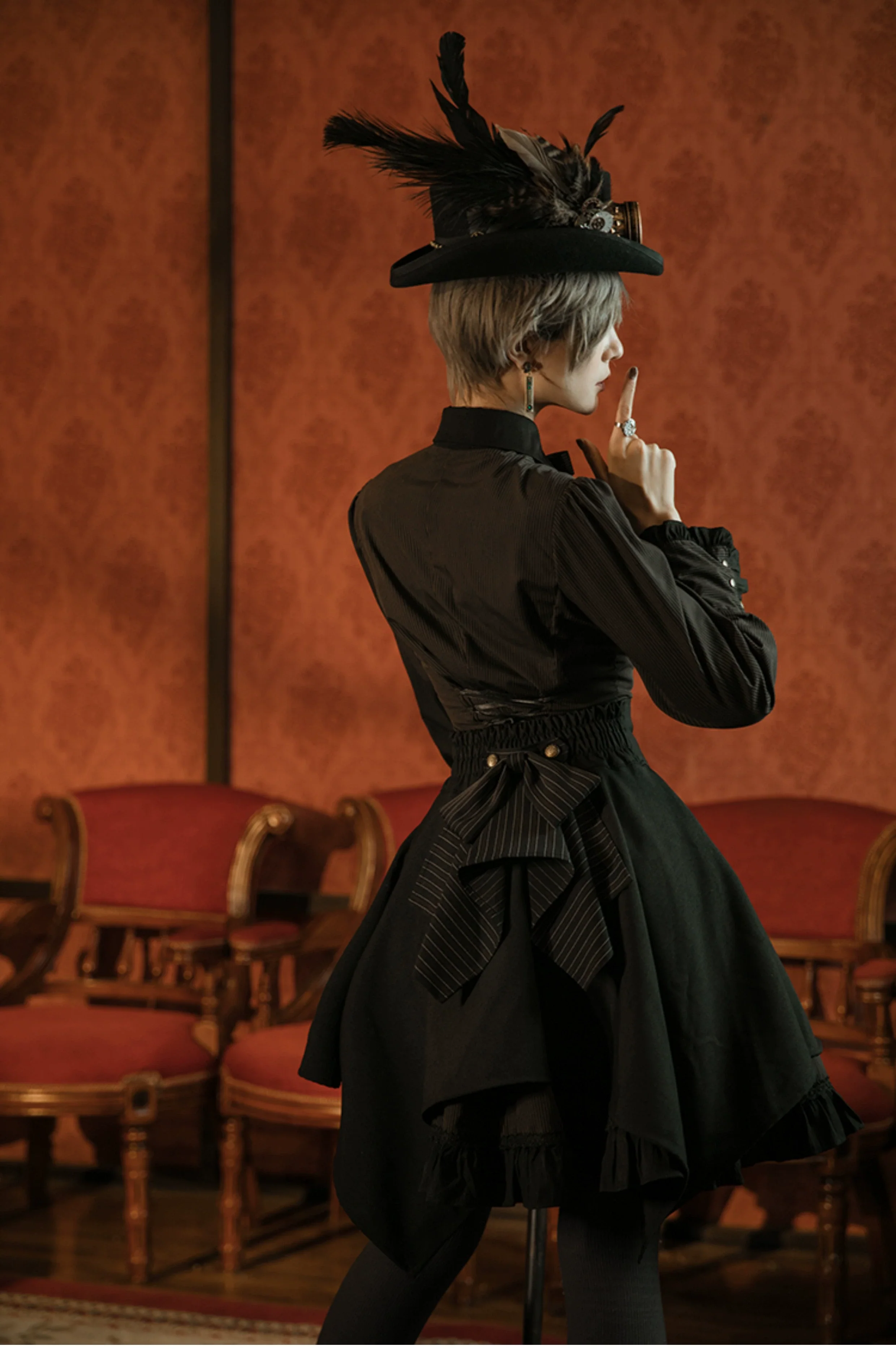 Mr. Yi's Steam Continent - Gothic Lolita Skirt Black High-Waisted Leather Waistband Skirt - Image 7